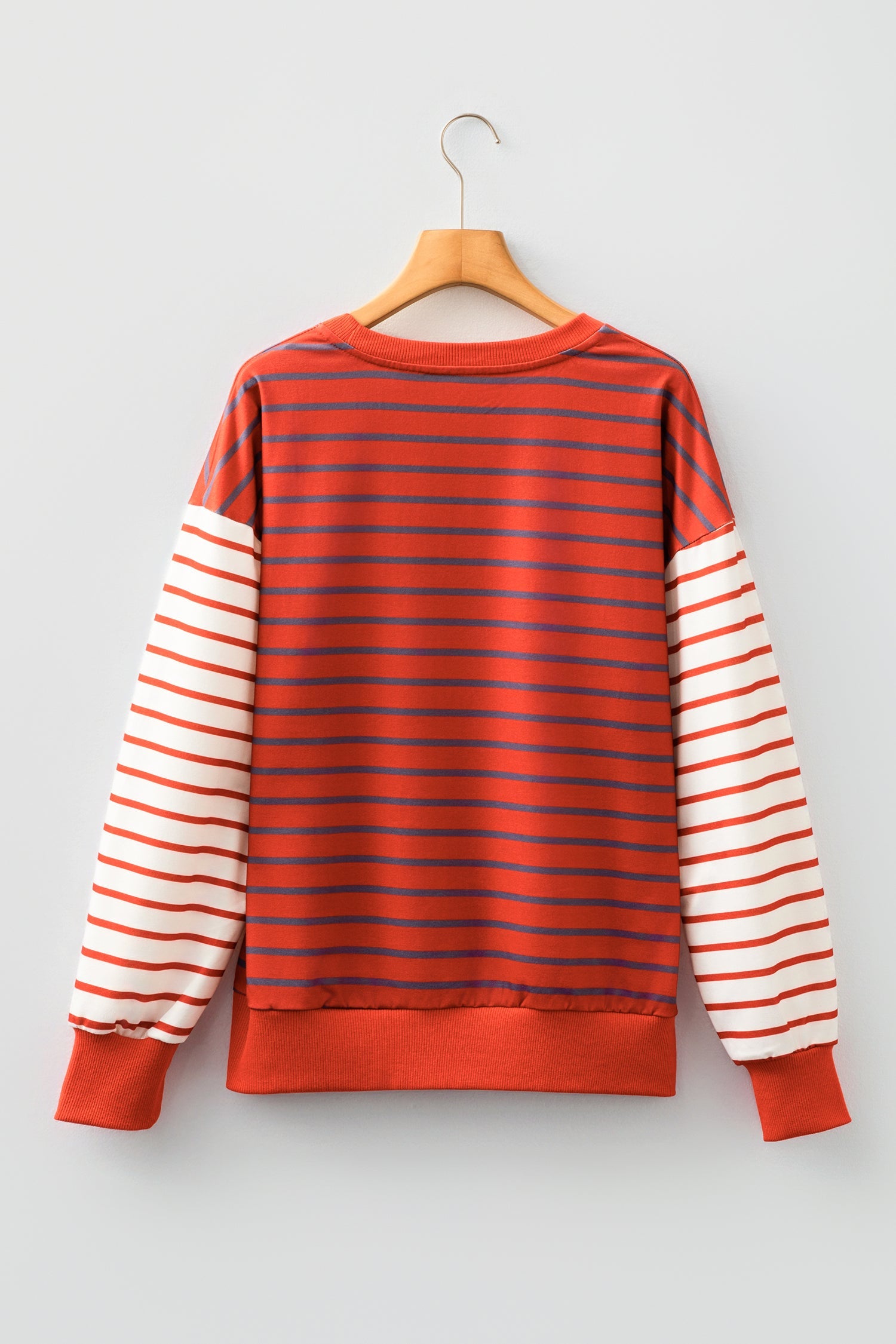 Orange Stripe Contrast Sleeve Drop Shoulder Sweatshirt - eAura