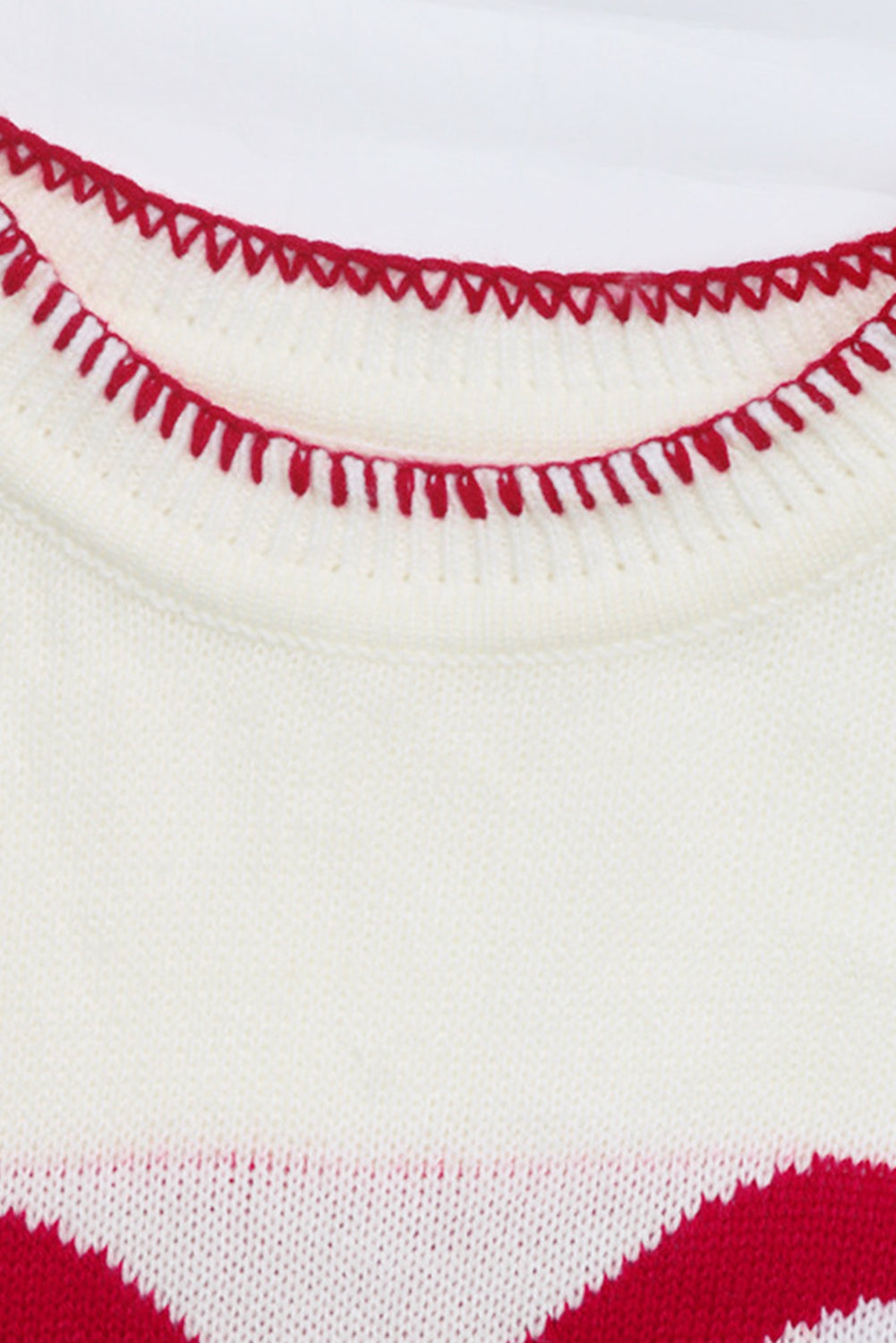 White Bow Pattern Contrast Trim Christmas Loose Graphic Sweater - eAura