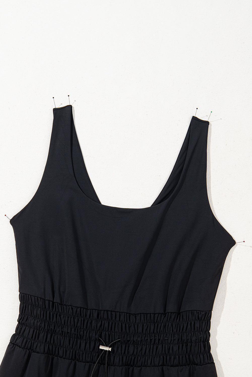 Plain Sleeveless Loop Drawstring Cinched Waist Romper eAura