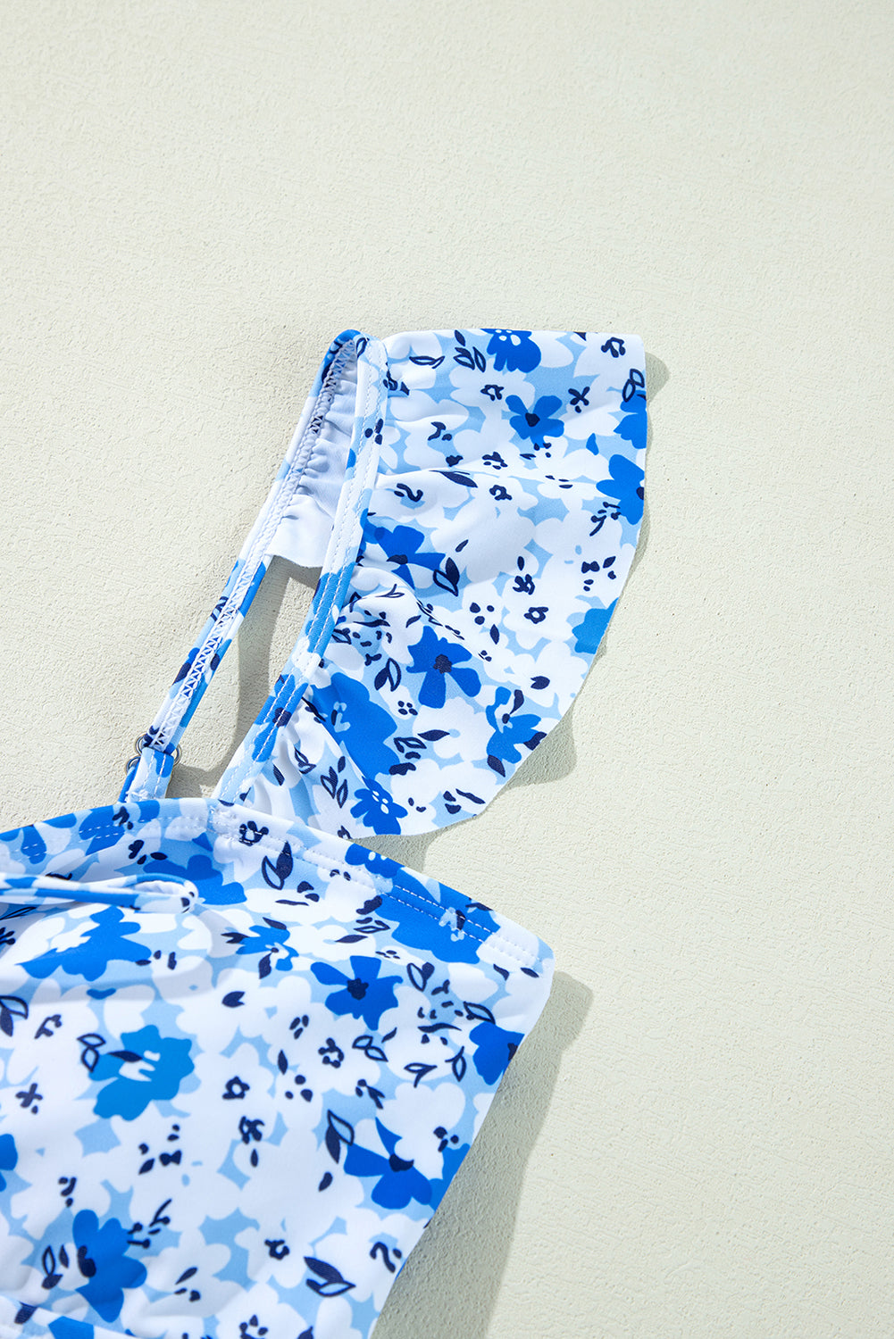 Blue Floral Ruffled Strap Lace-up Hollow Out One Piece Swimsuit eAura