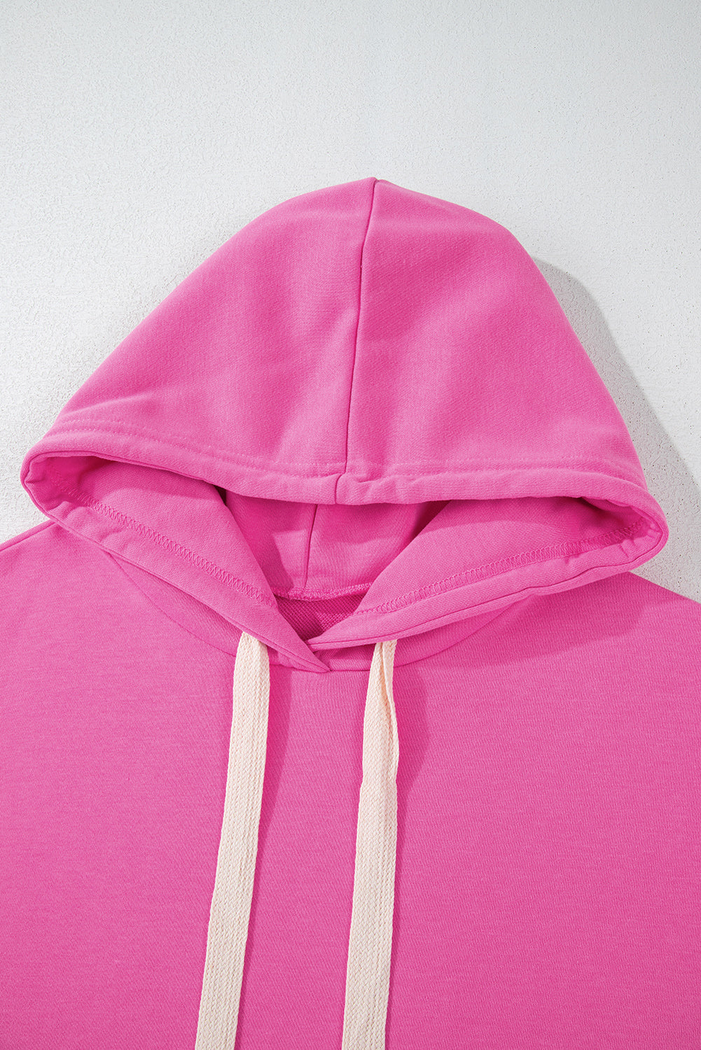 Sachet Pink Solid Drop Shoulder Drawstring Cropped Hoodie eAura