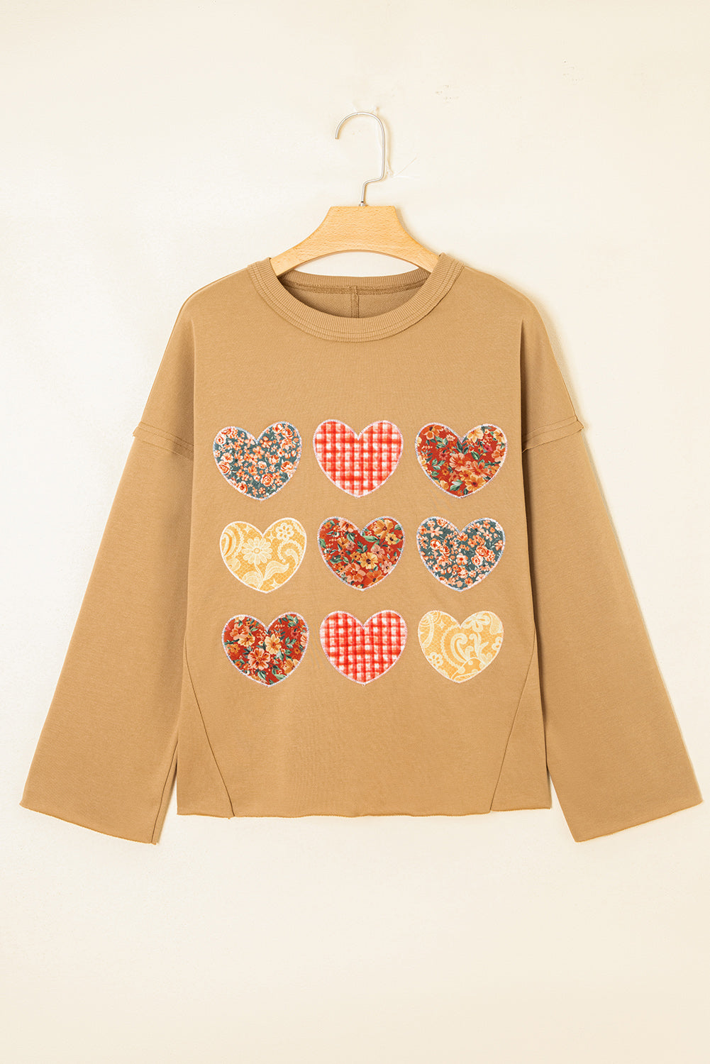 Floral Heart Stitched Exposed Seam Mineral Wash Sweatshirt - eAura