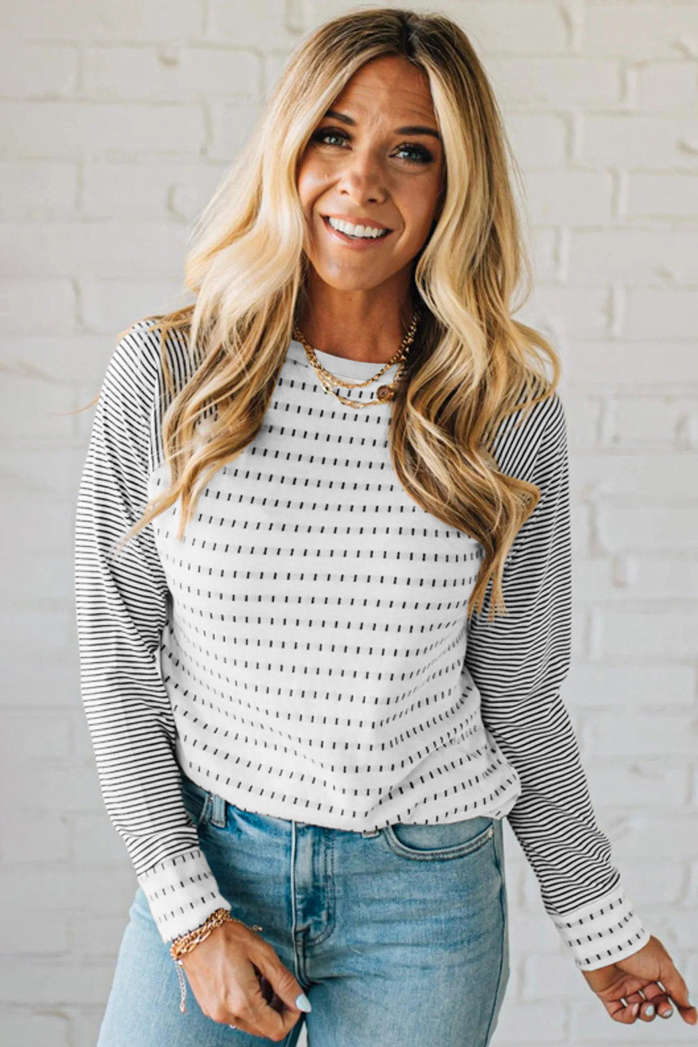 Stripe Raglan Patchwork Long Sleeve Tee