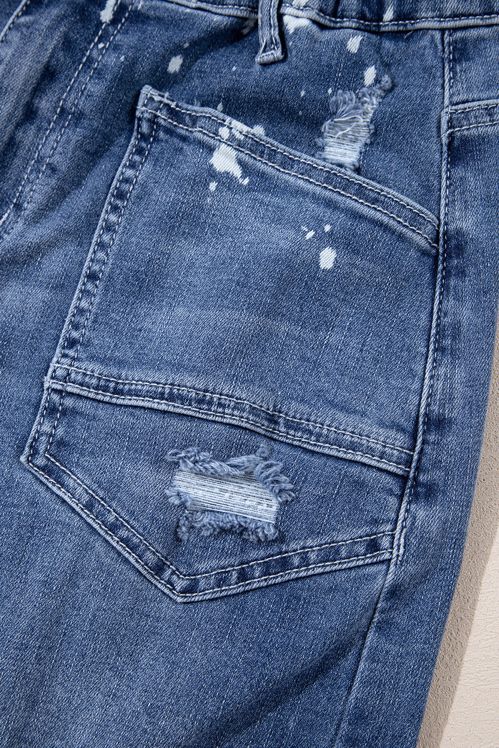 Ashleigh Blue Ripped Splattering Paint Rope Waist Cropped Straight Jeans eAura