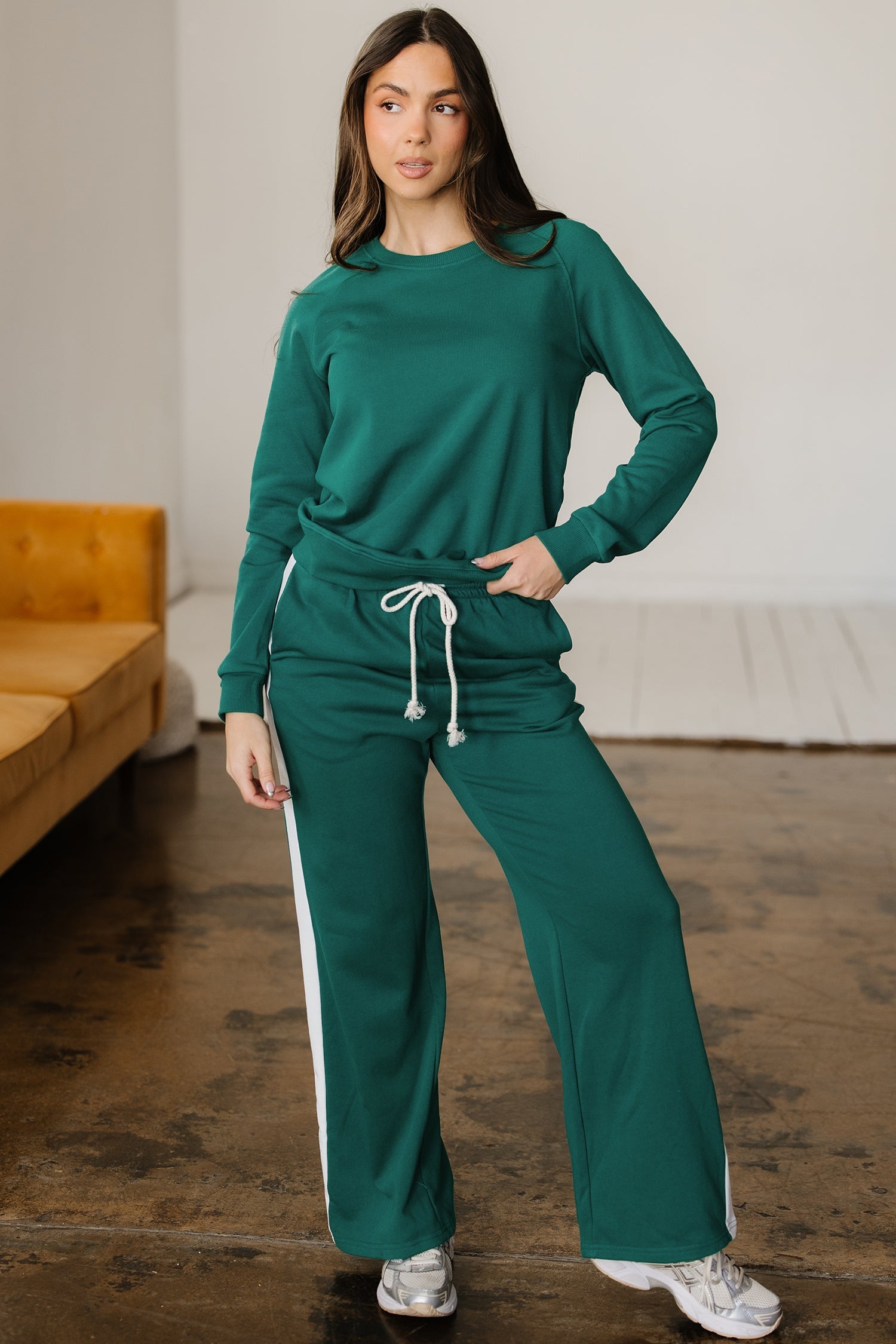 Pullover Top Varsity Stripe Detail & Loose Drawstring Trousers Co-ord - Two Piece Sets/Pant Sets