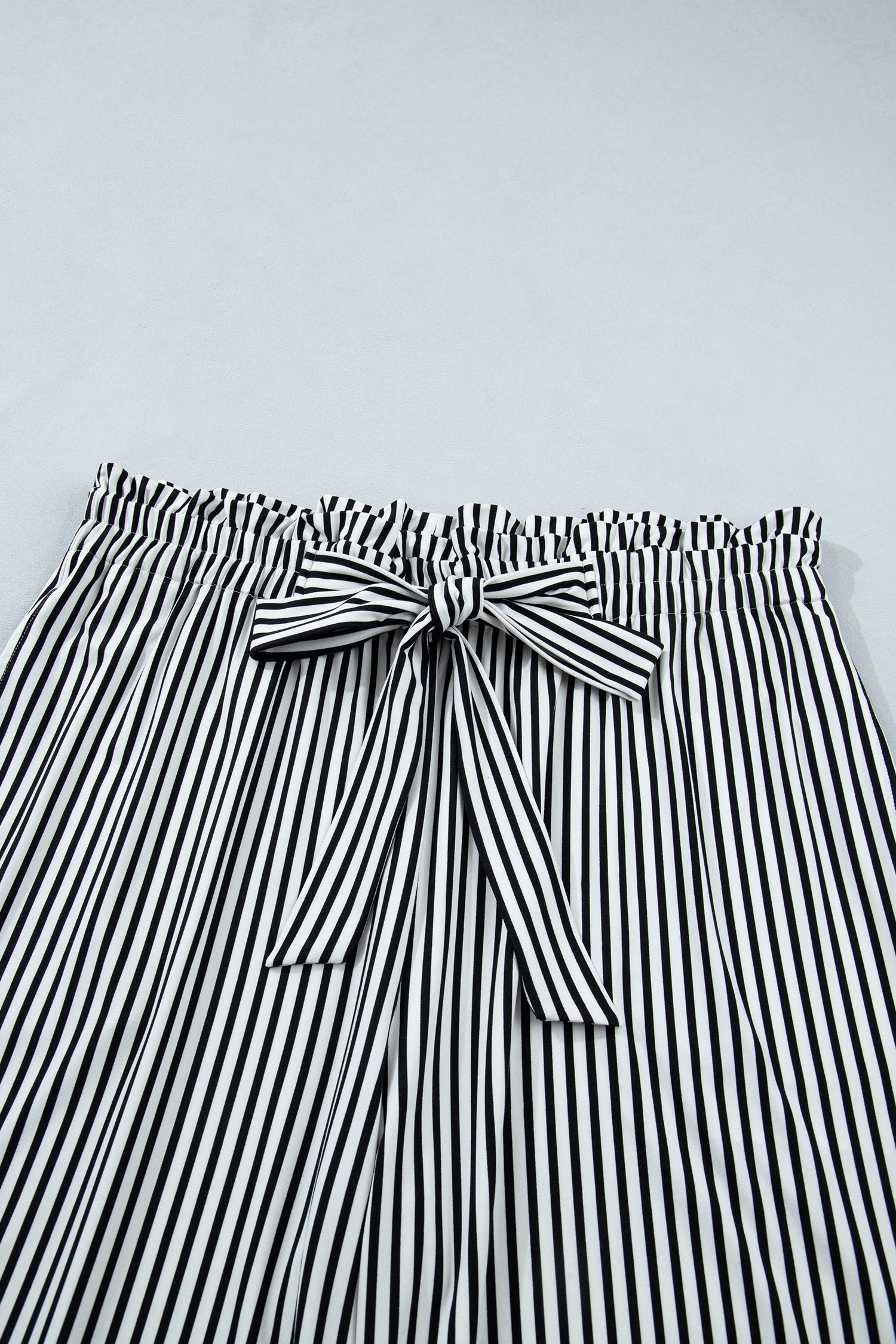 Plus Size Black Stripe Wide Leg Pants – Ruffle Bow Waist