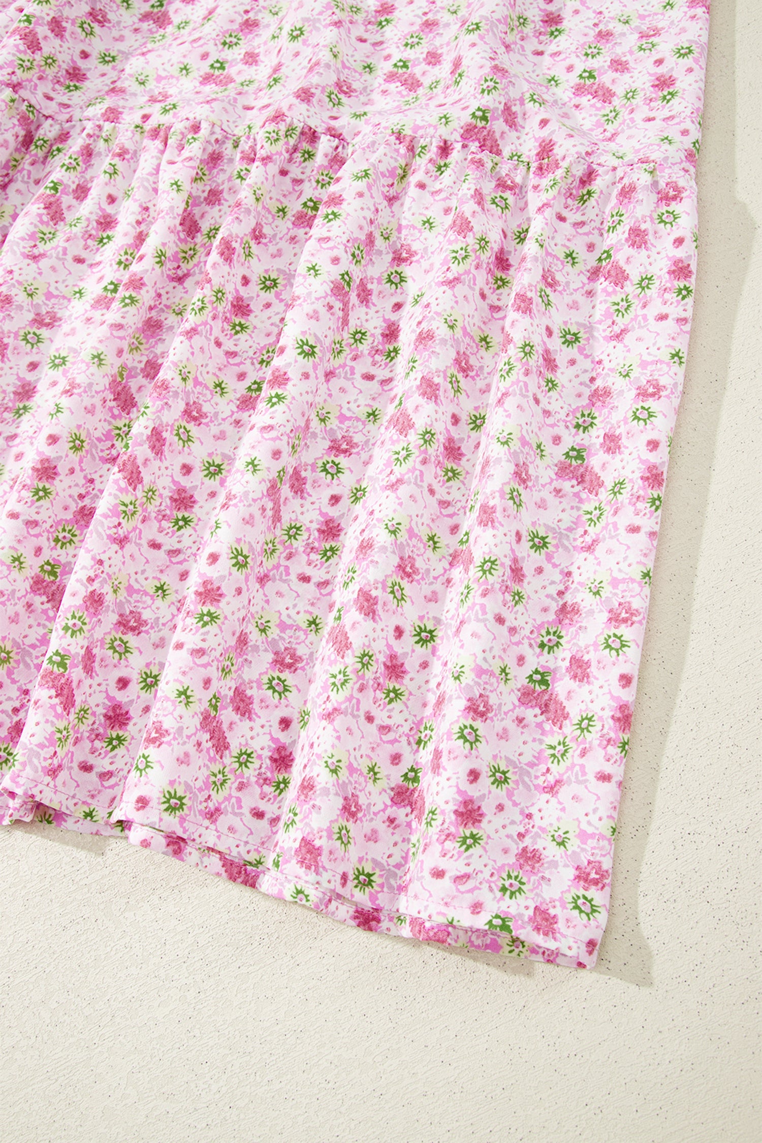 Floral Short Bubble Sleeve Shirred High Waist Maxi Dress – Pink