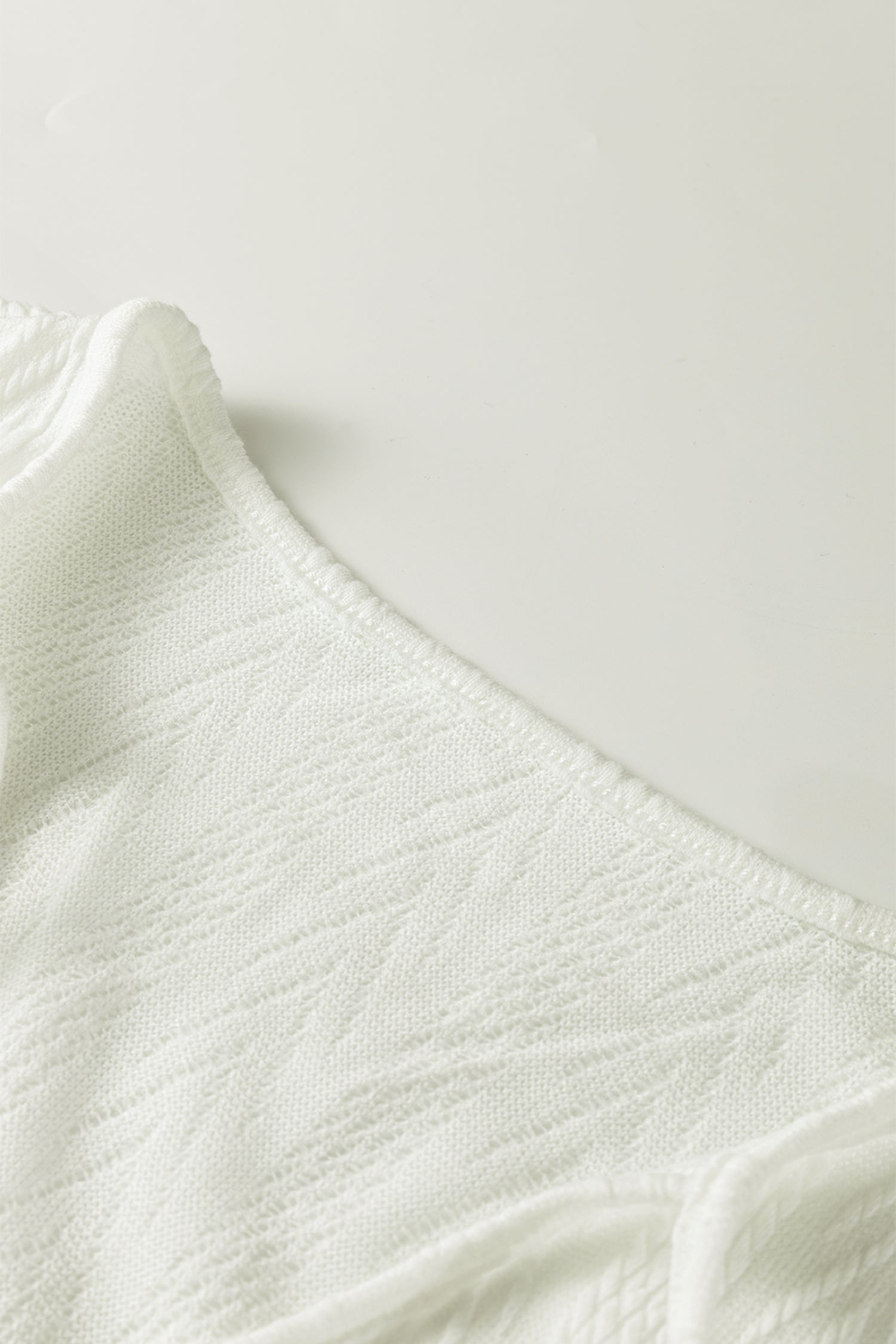 Floral Patchwork Textured Knit Drawstring V Neck Blouse - eAura