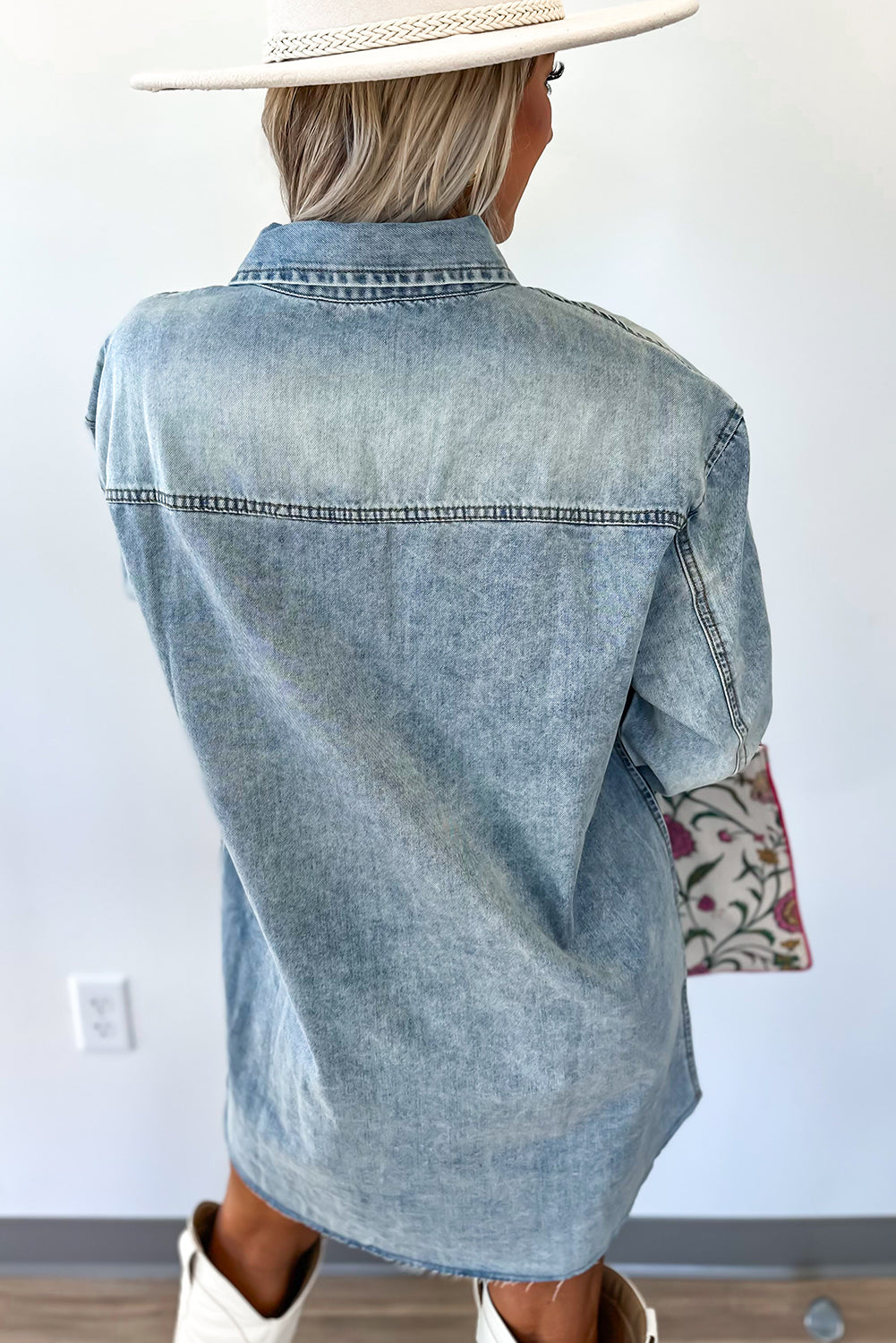 Beau Blue Chest Pocket Raw Hem Denim Baggy Shirt Dress Dear-Lover Dropshipping