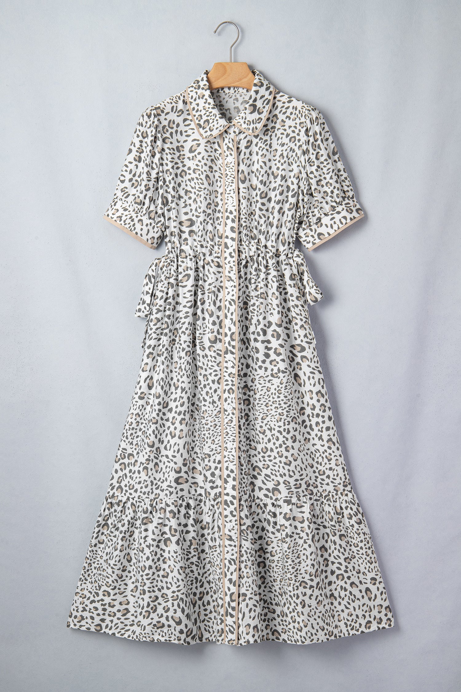 Leopard Print Puff Sleeve Maxi Dress – White