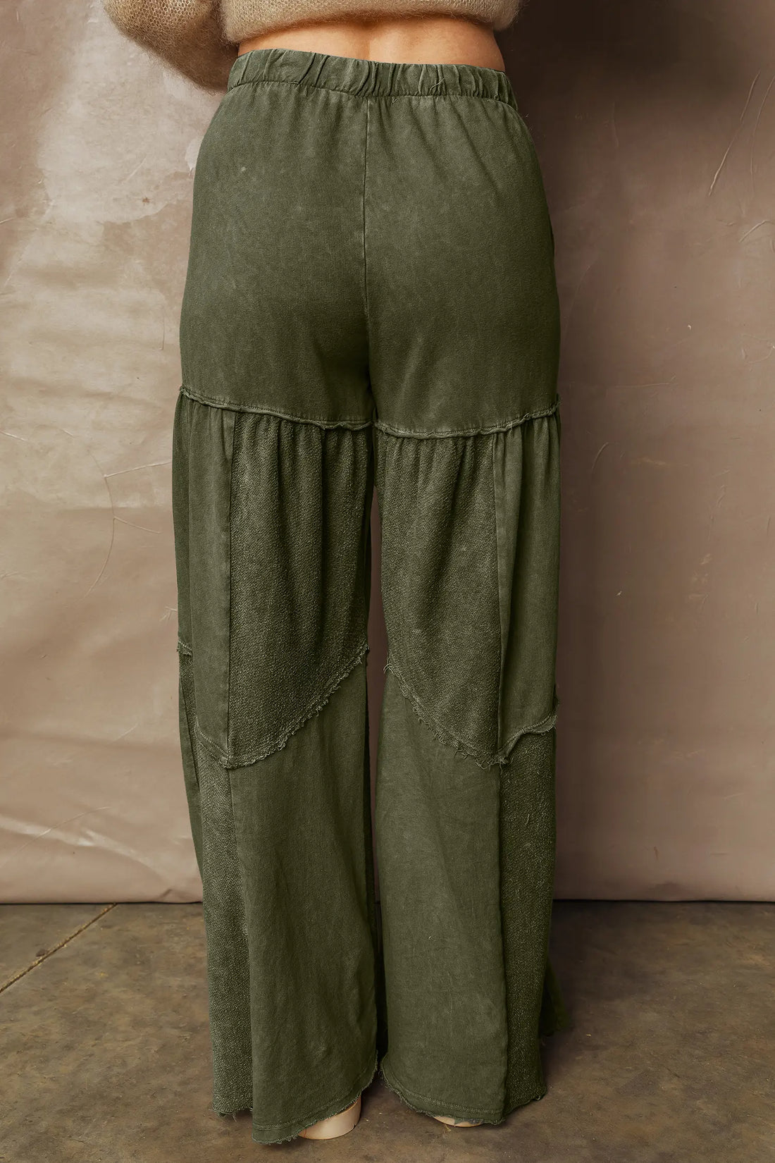 Mineral Wash Tiered Wide Leg Patchwork Drawstring Pants
