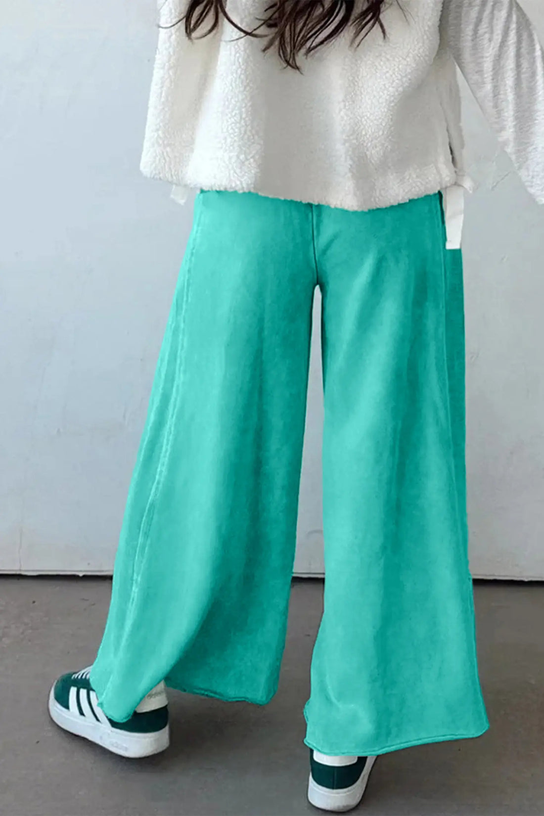 Mineral Wash Raw Hem Wide Leg Trousers
