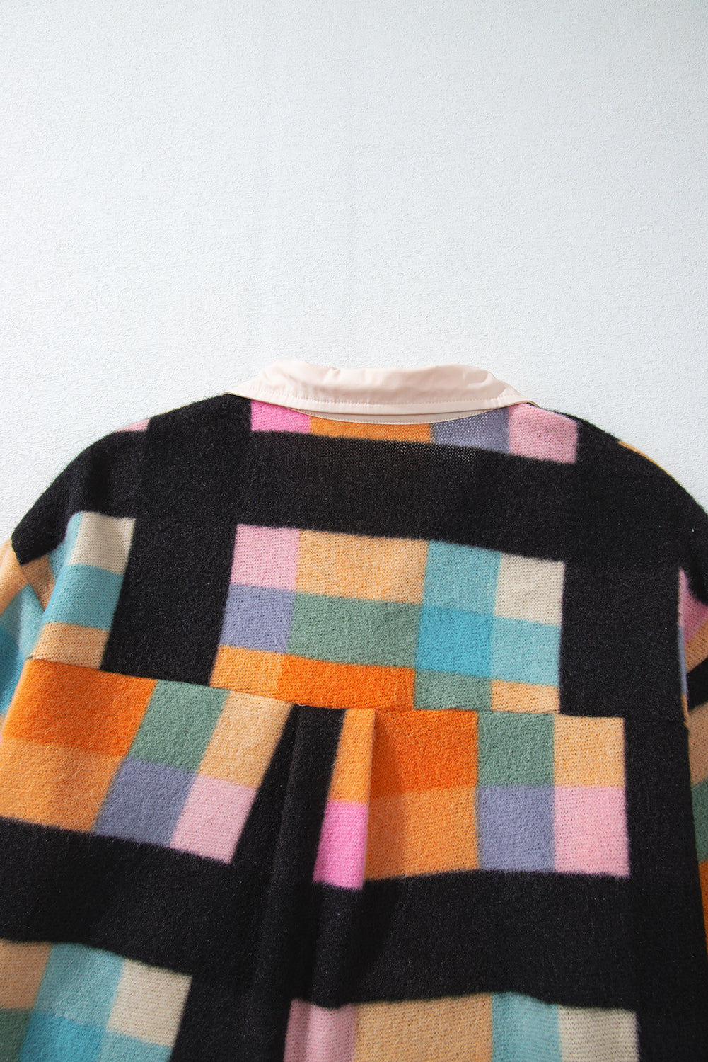 Black Plus Size Checkered Print Sherpa Henley Sweatshirt BB Fashion Outlet