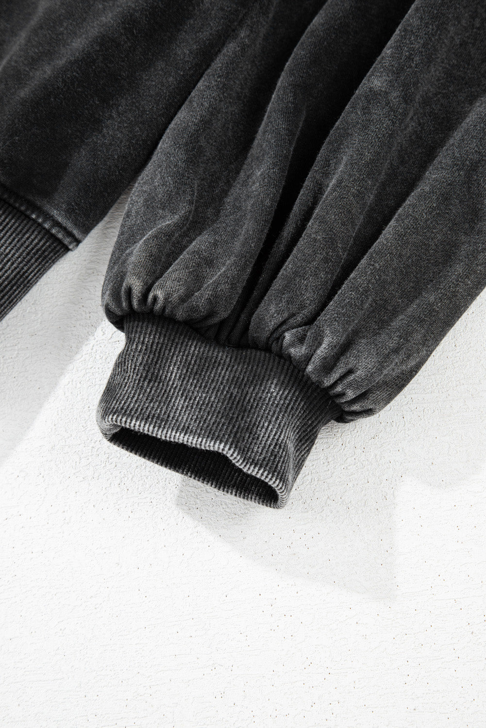 Black Solid Snap Buttons Collared Balloon Sleeve Oversized Sweatshirt eAura