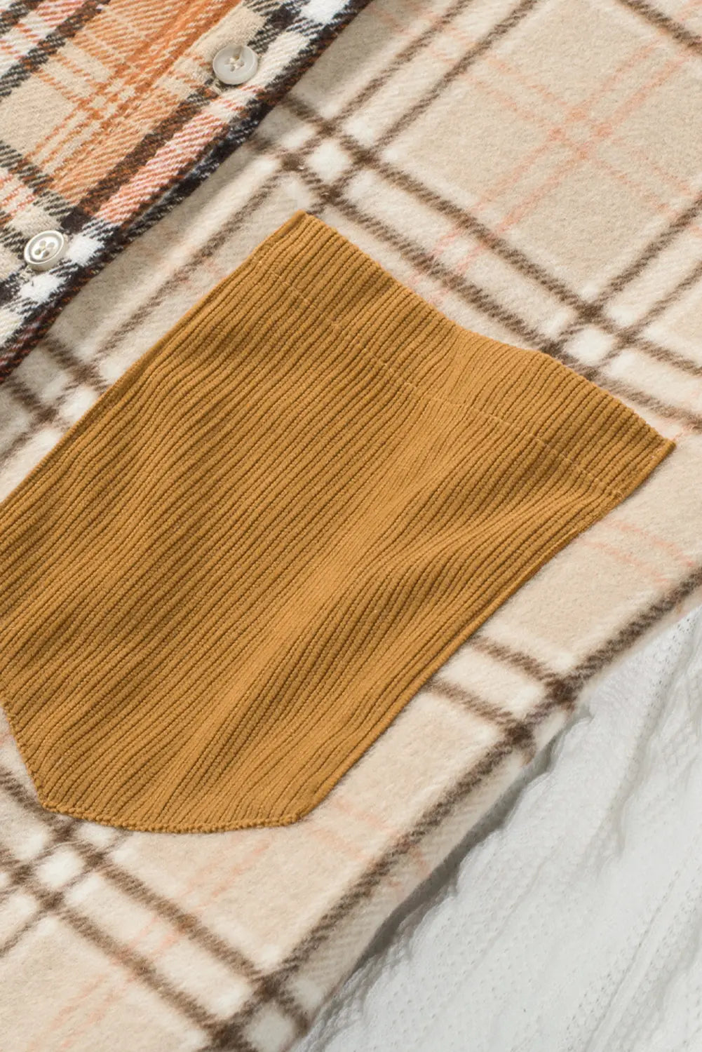 Orange Plaid Colour Block Patchwork Shirt Jacket with Pocket