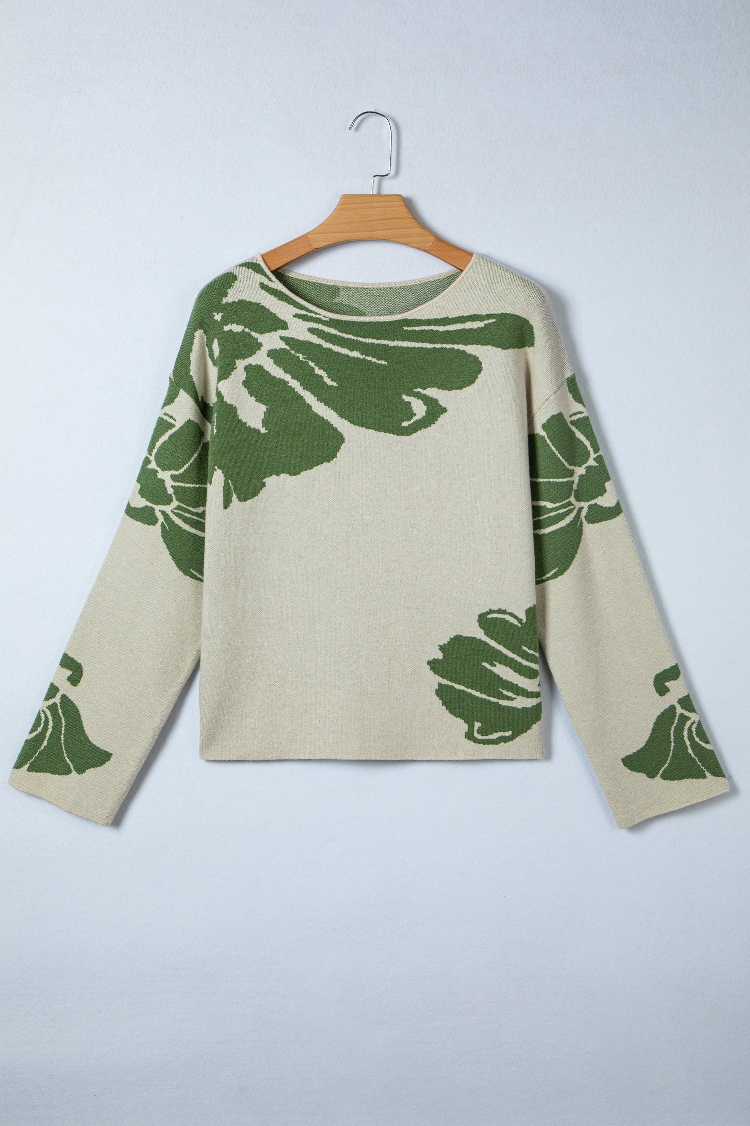 Bold Flower Pattern Wide Sleeve Overside Sweater - eAura
