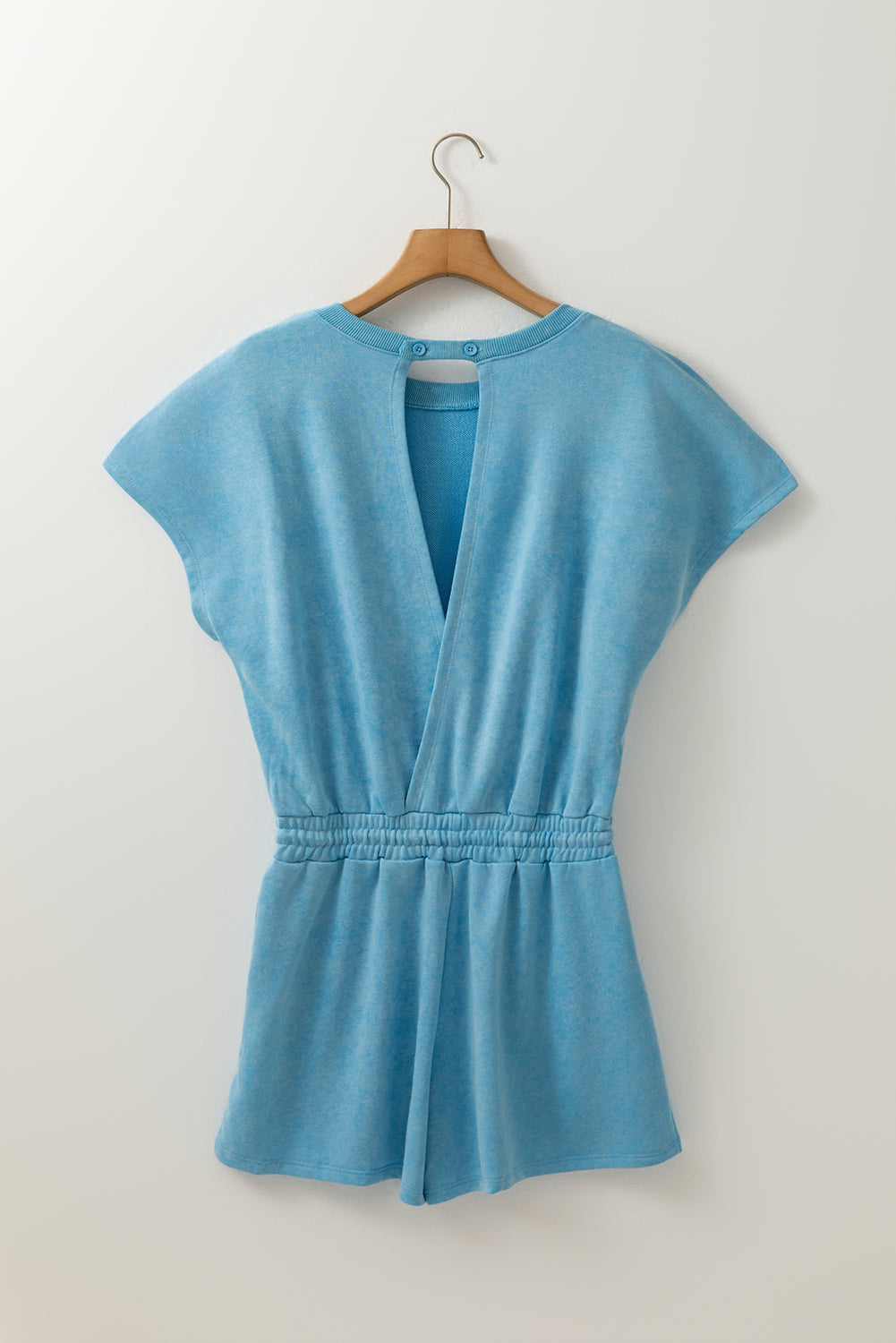 Mineral Wash Drawstring Waist Hollow Out Back Short Sleeve Romper eAura