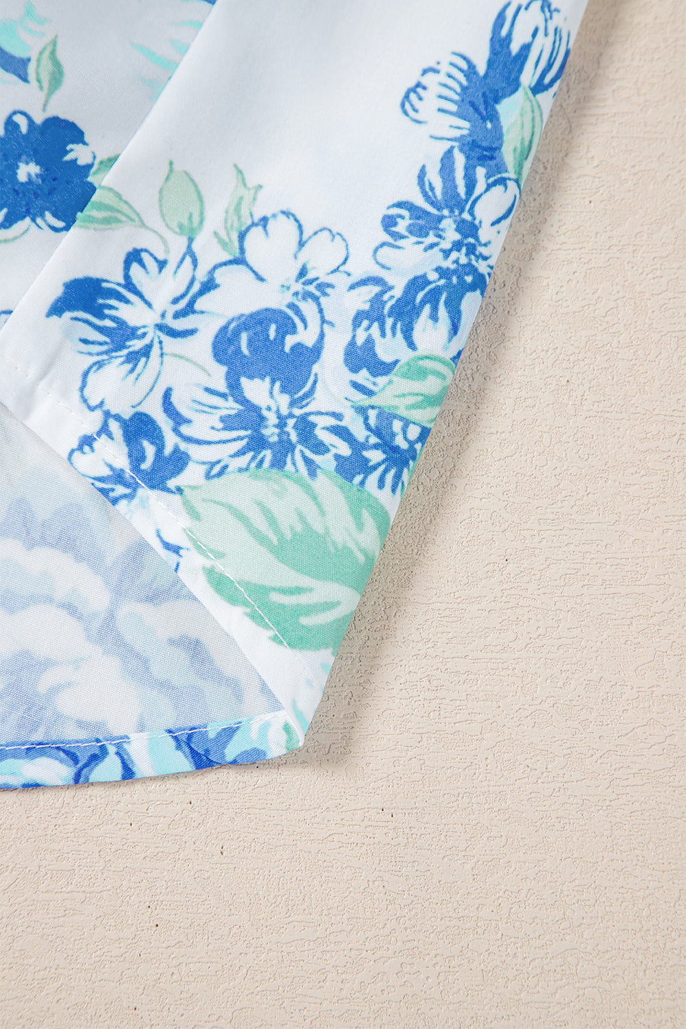 Sky Blue Floral Print Ruffle Sleeve Frilly Button Up Shirt eAura