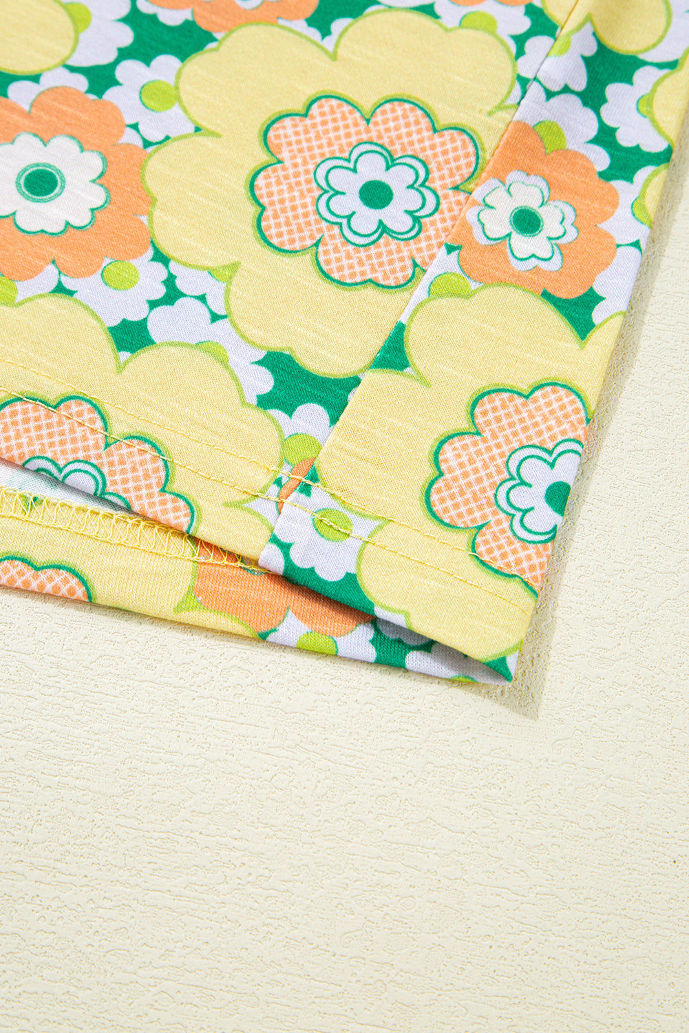 Yellow Summer Flower Printed Drop Shoulder Loose T Shirt eAura