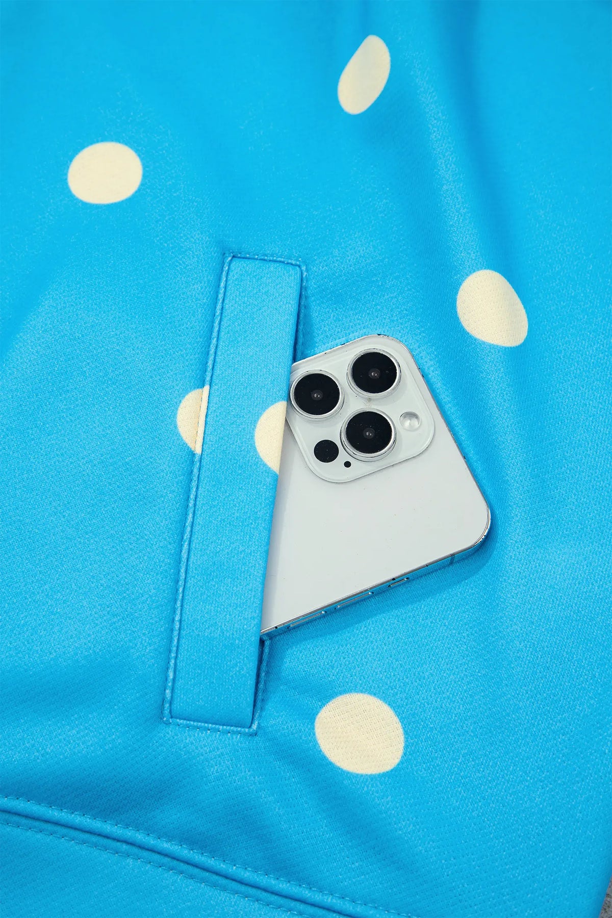 Polka Dot Hooded Drawstring Long Sleeve Plus Size Set – Blue