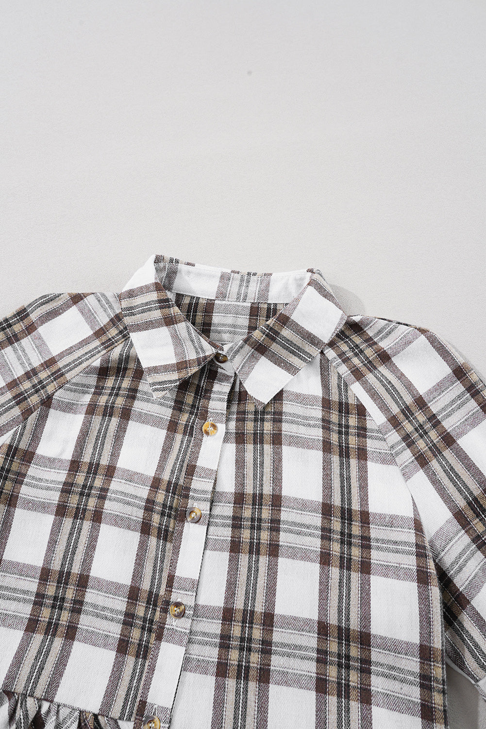 White Plaid Bubble Sleeve Flowy Shirt Dress eAura