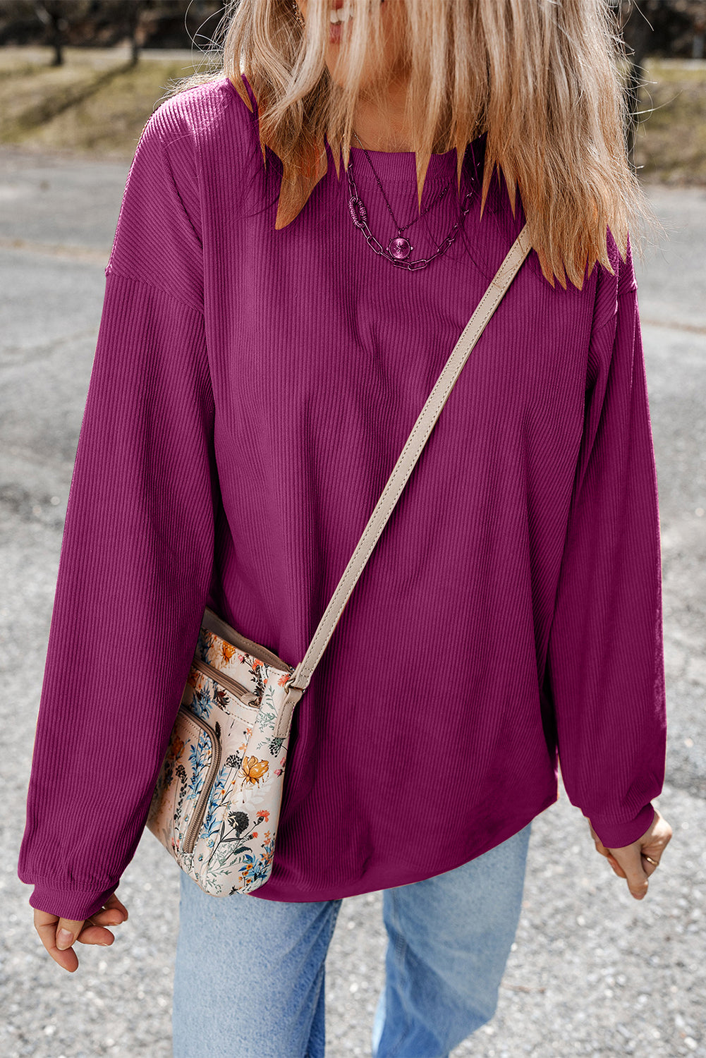 White Ribbed Corduroy Oversized Sweatshirt eAura
