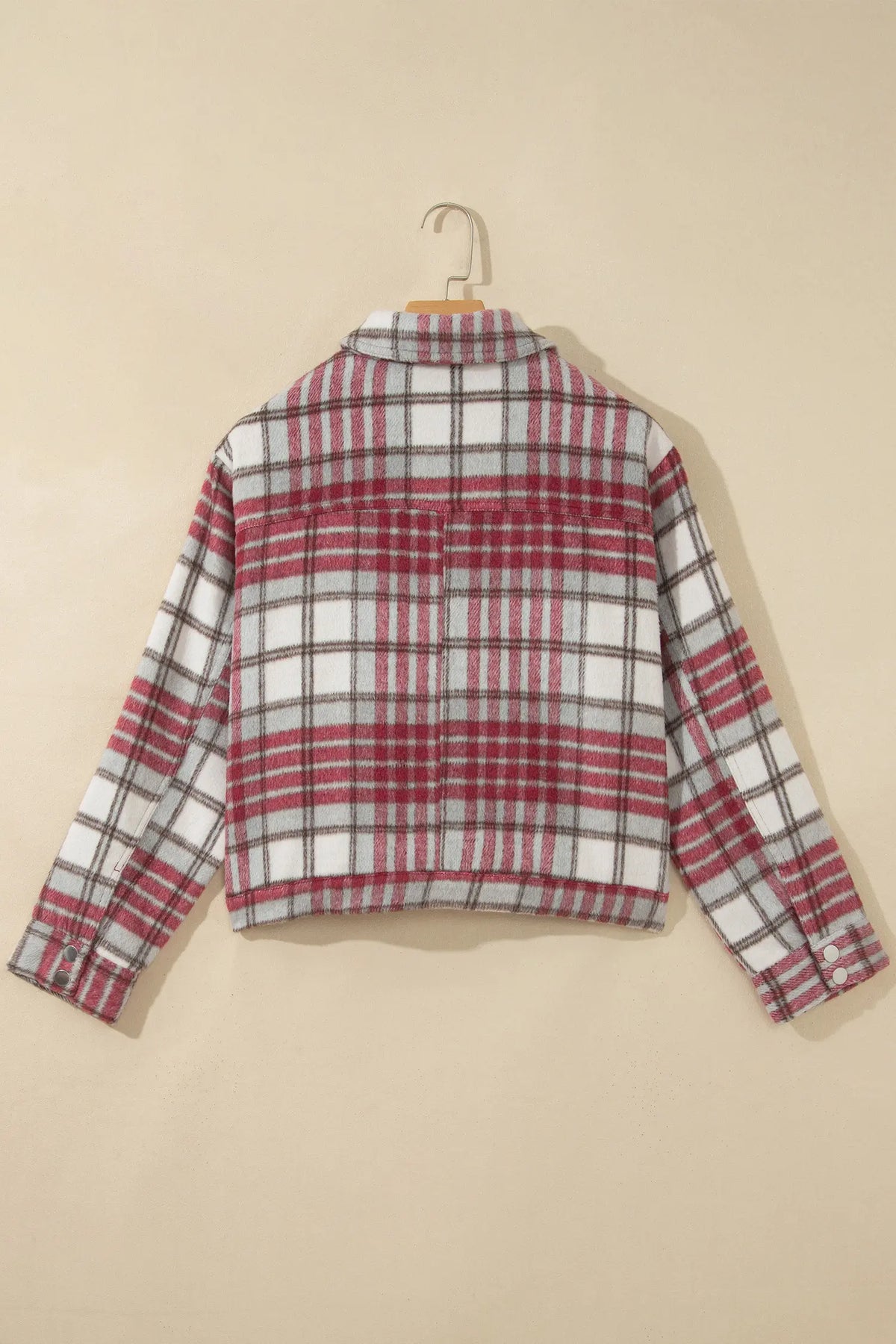 Jacket Plaid Flannel Metal Button Collar Long Sleeve Shift
