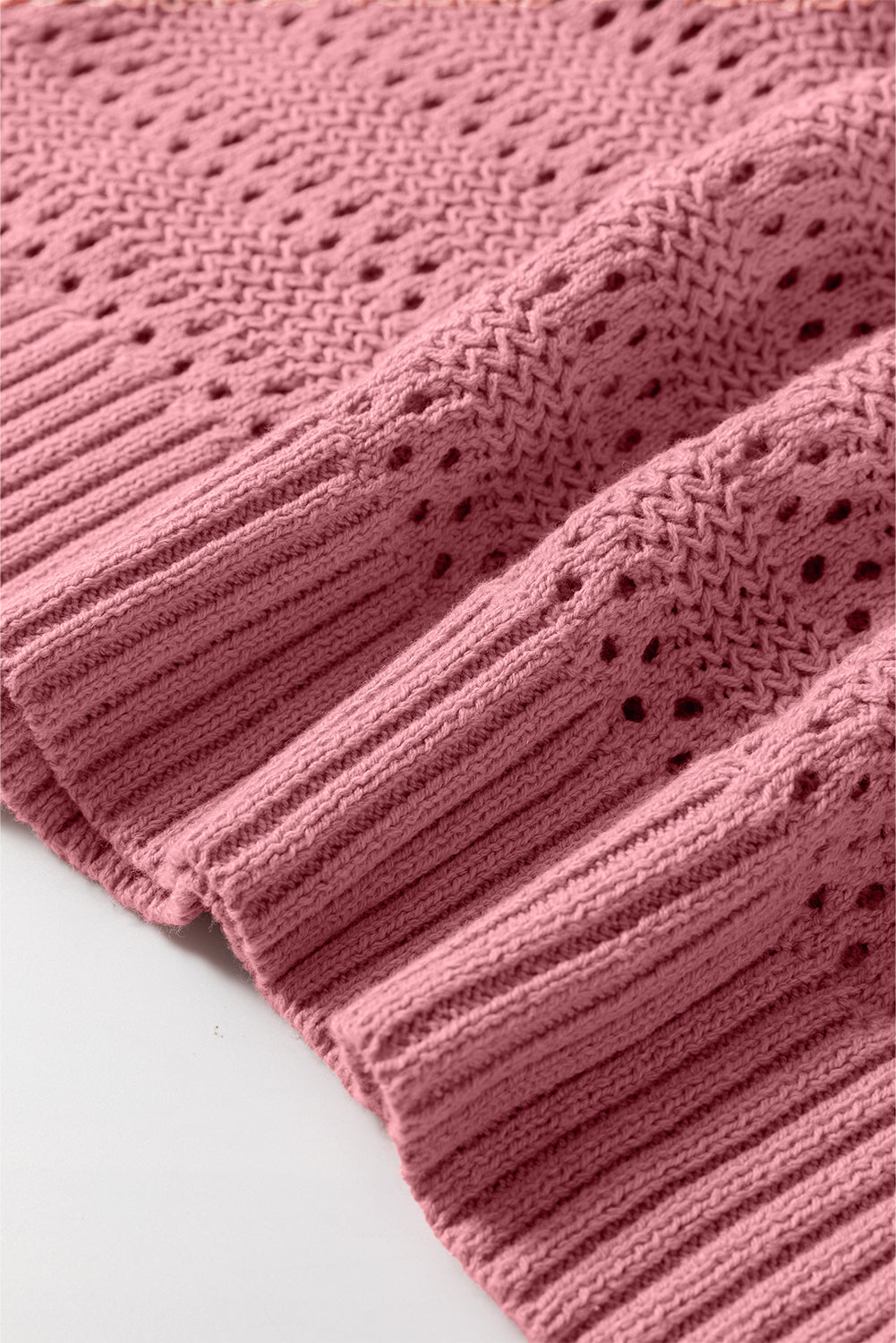 Peach Blossom Pointelle Knit Raglan Sleeve Hooded Sweater eAura