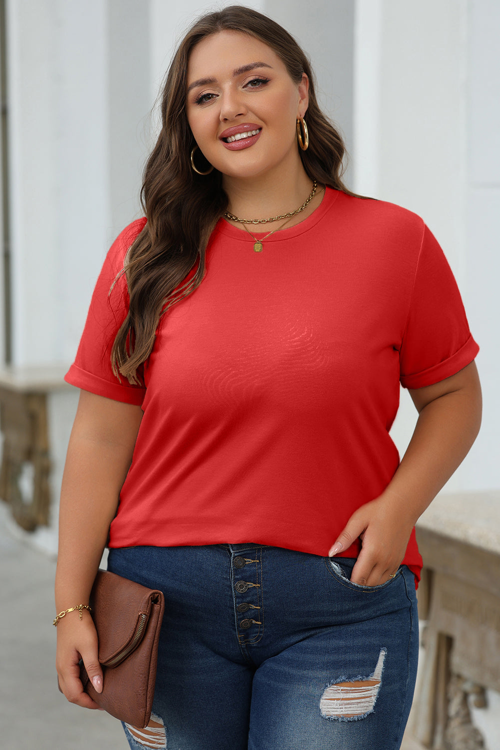 Casual Plain Crew Neck Tee T-Shirt