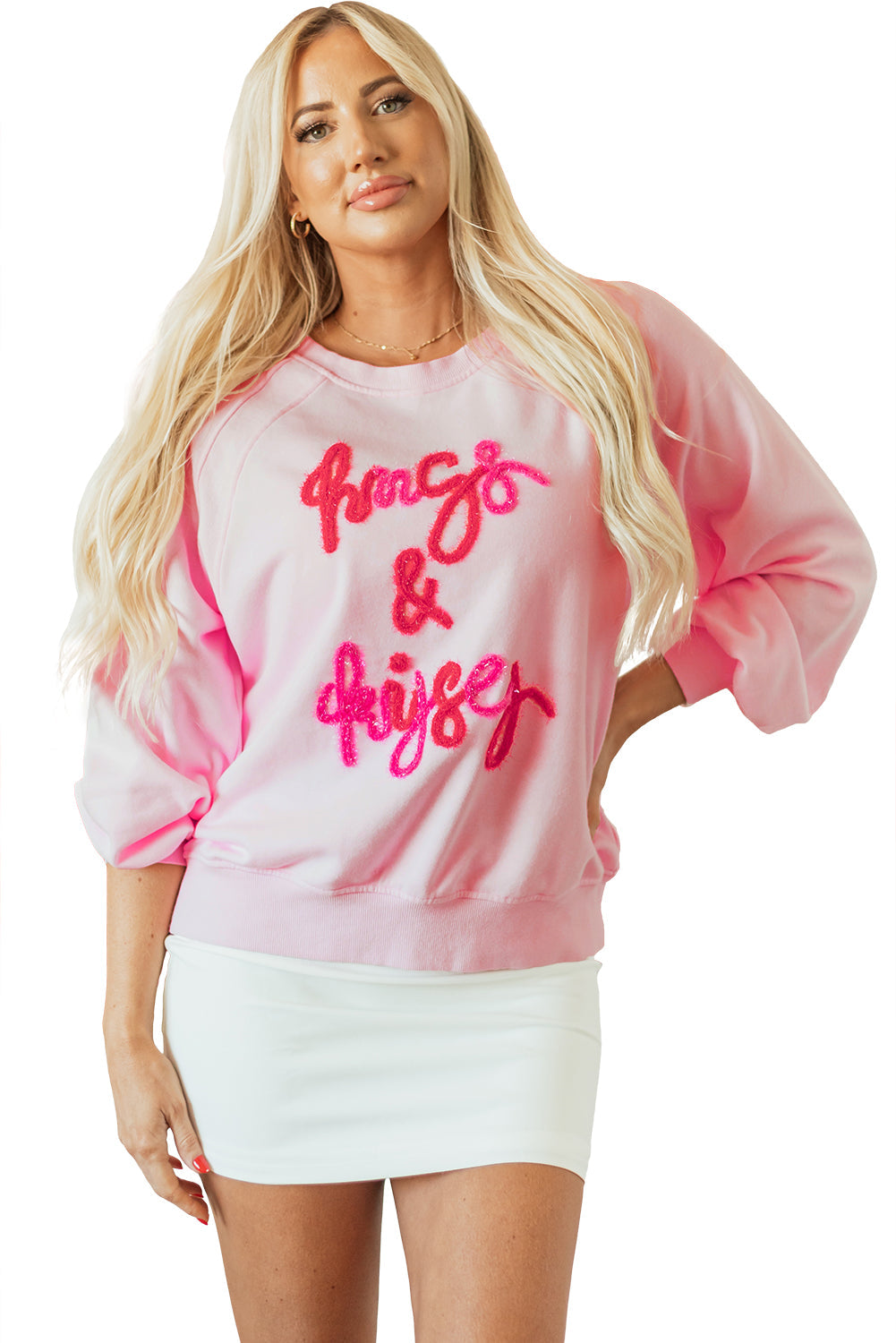 Pink Hugs and Kisses Pop Up Embroidered Raglan Sleeve Sweatshirt eAura