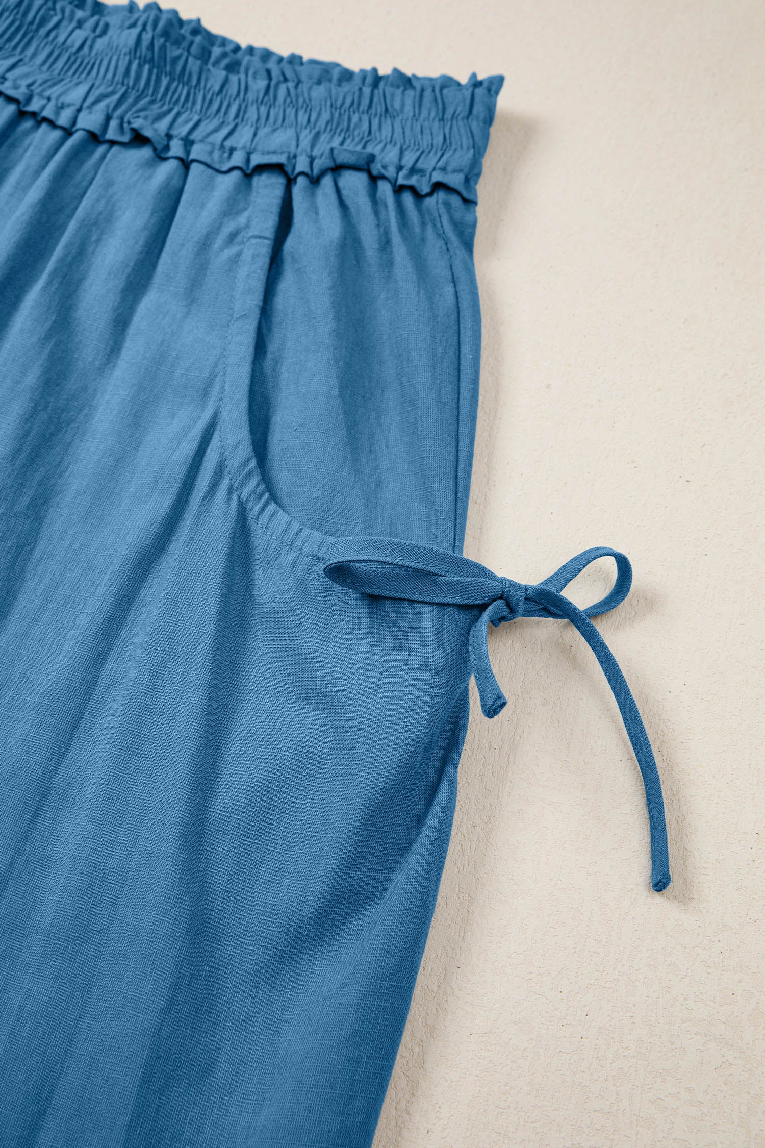 Prussian Blue Smocked Waist Casual Jogger Style Pants
