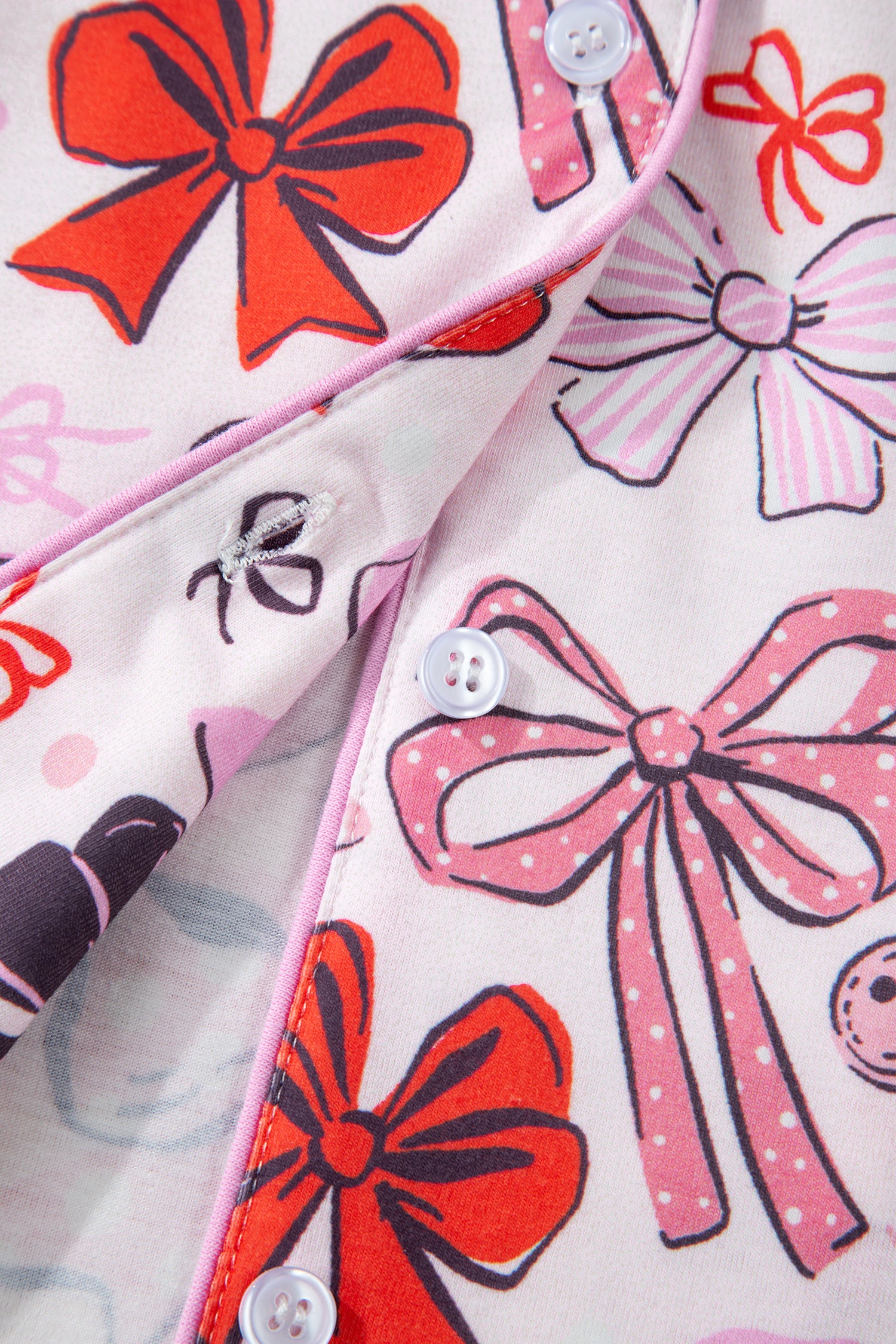 Cute Ribbon Bows Printed 2pcs Short Pajama Set – Pink