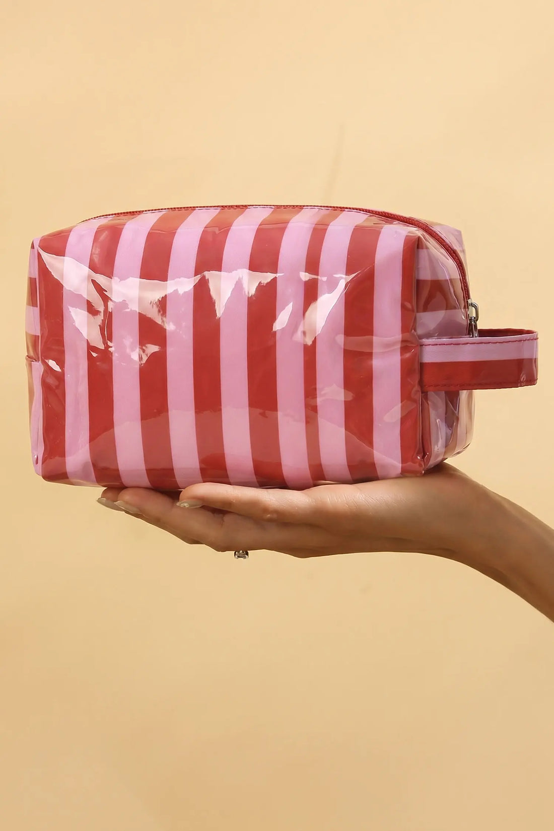PVC Striped Cosmetic Bag with Zipper Handle