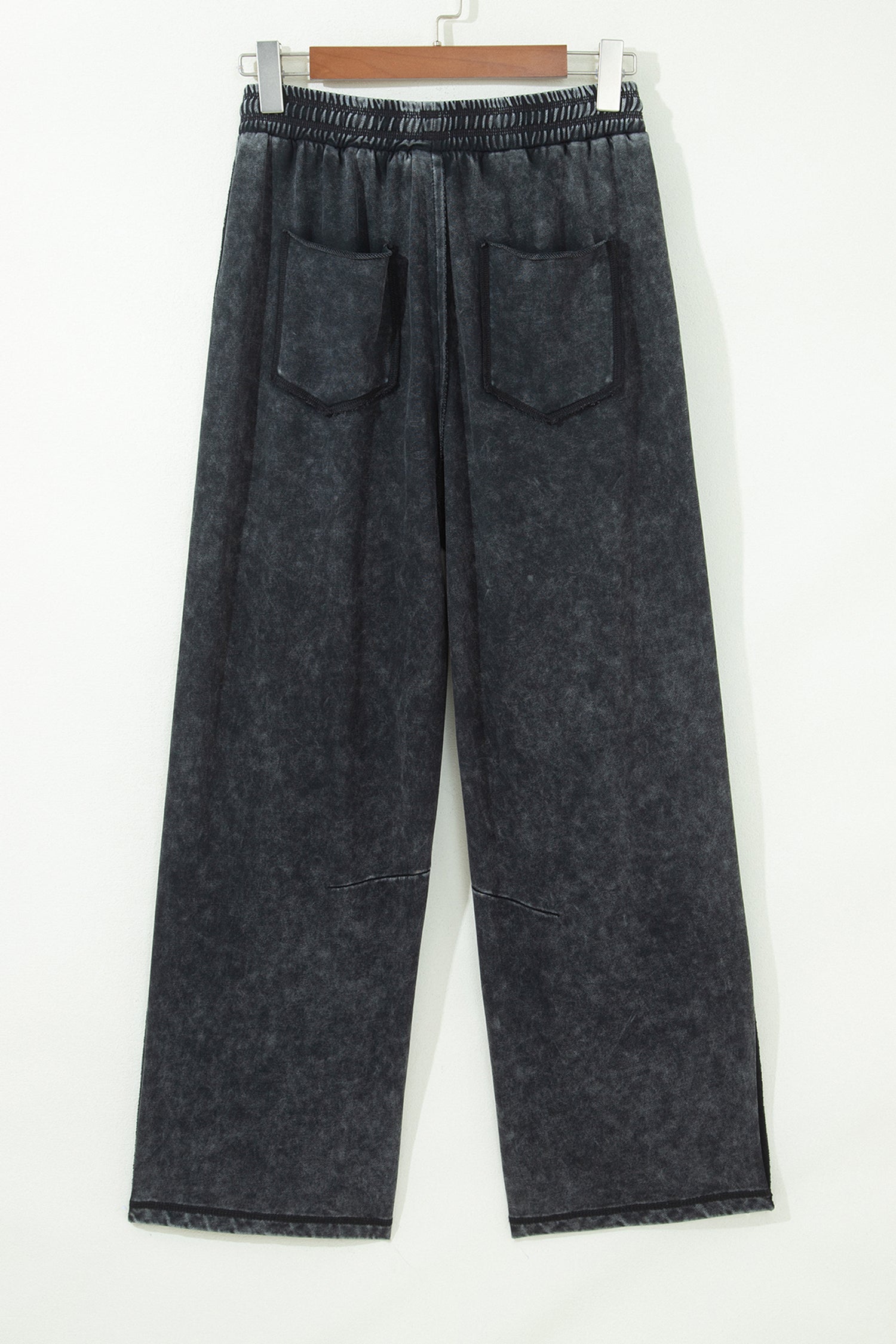 Mineral Wash Raw Seam Drawstring Elastic Waist Barrel Pants – Black