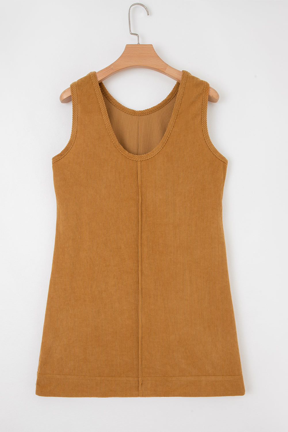 Soft Corduroy Sleeveless Mini Dress With Patched Pockets - eAura