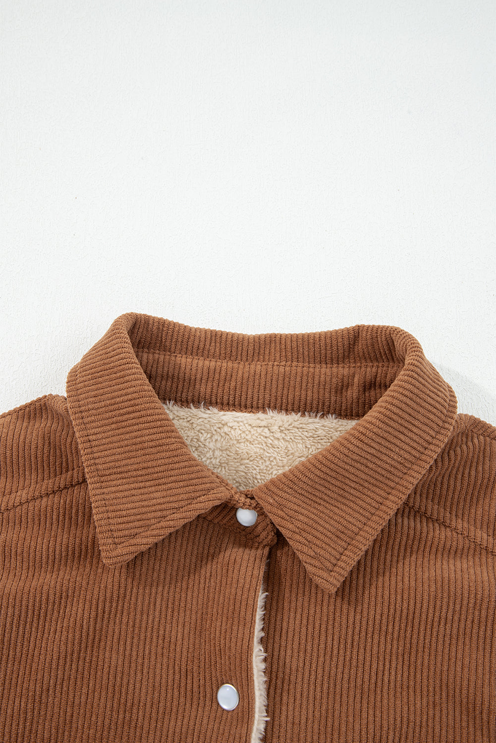 Cinnamon Fleece Lined Buttoned Flap Pockets Corduroy Jacket eAura