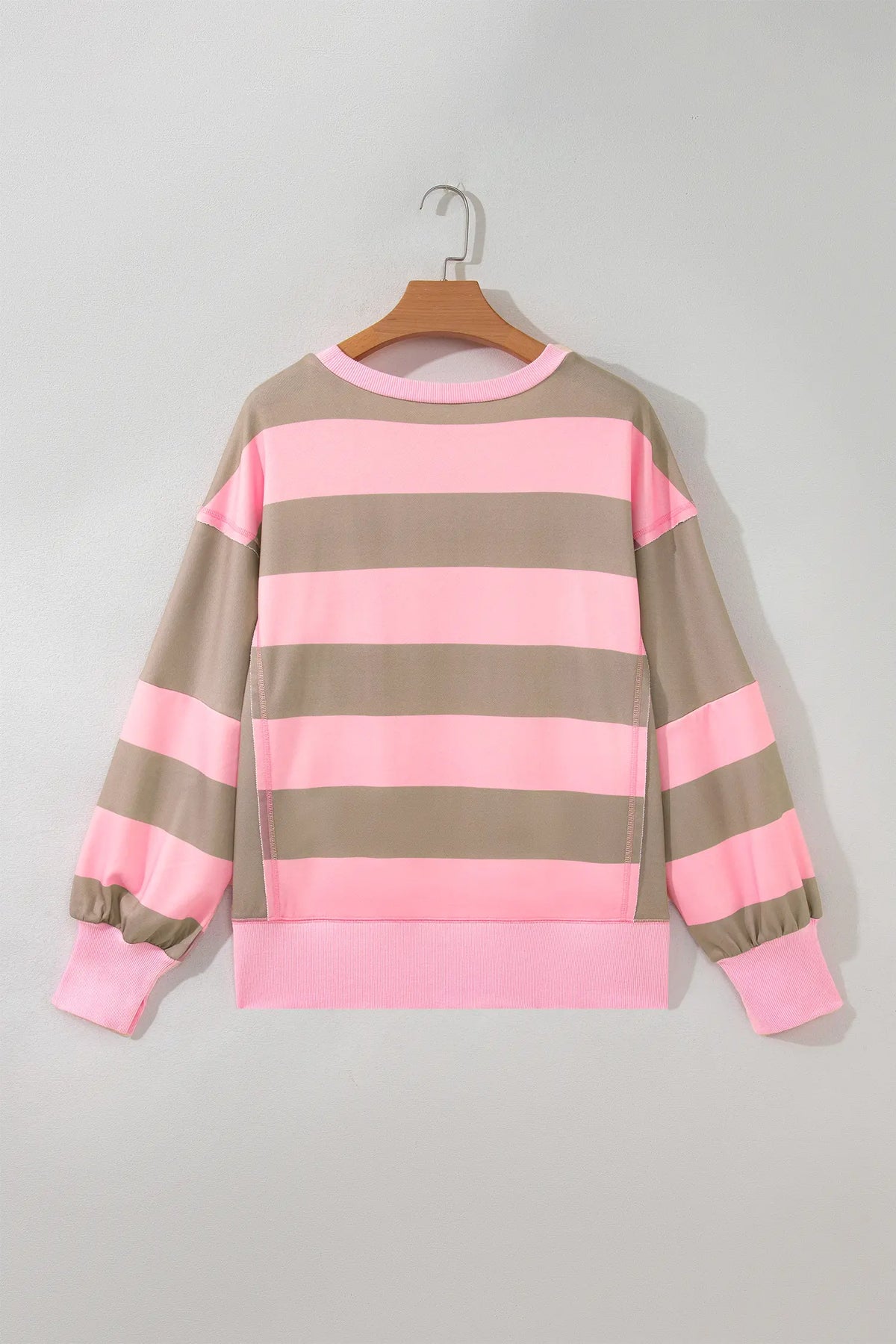 Striped Colourblock Patch Pocket Split Hem Oversized Long Sleeve Sweatshirt – Pink Stripe