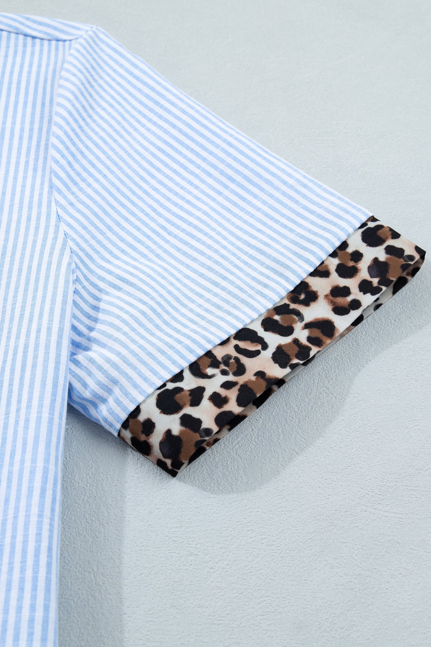 Stripe Leopard Contrast Collar Short Sleeve Shirt