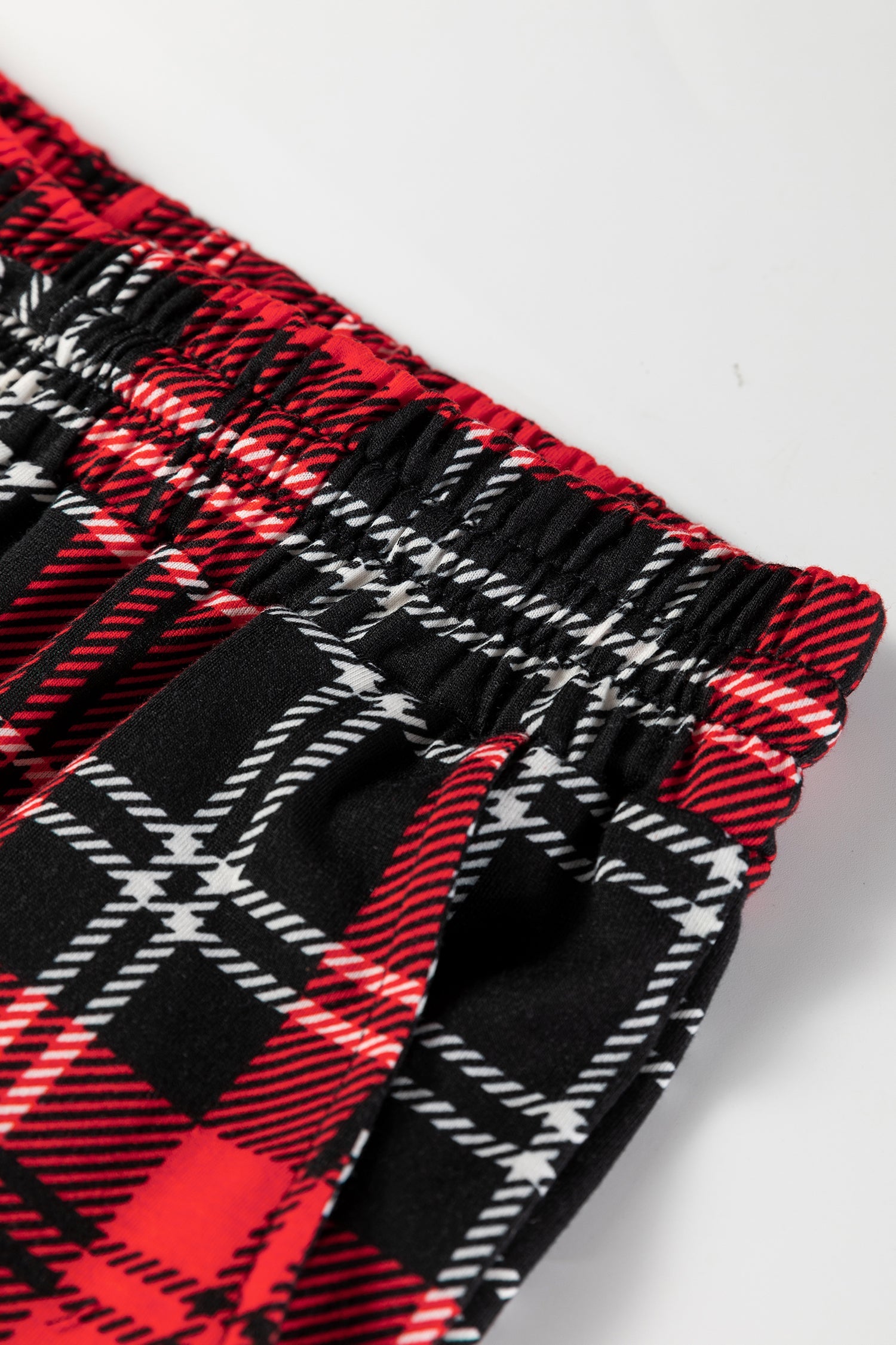 Festive Plaid Print Round Neck Long Sleeve and Bottoms Pyjamas - eAura