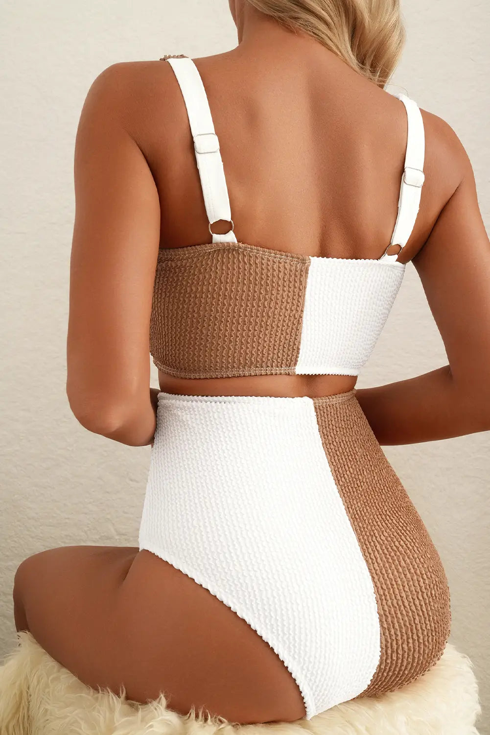 Corded Colourblock Square Neck High Waist Bikini Set