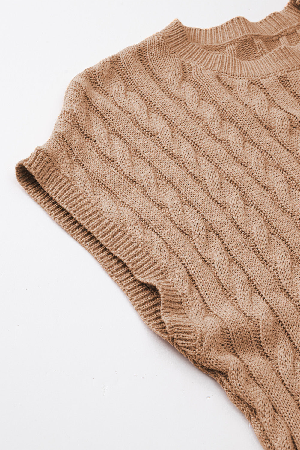 Black Crew Neck Cable Knit Short Sleeve Sweater eAura