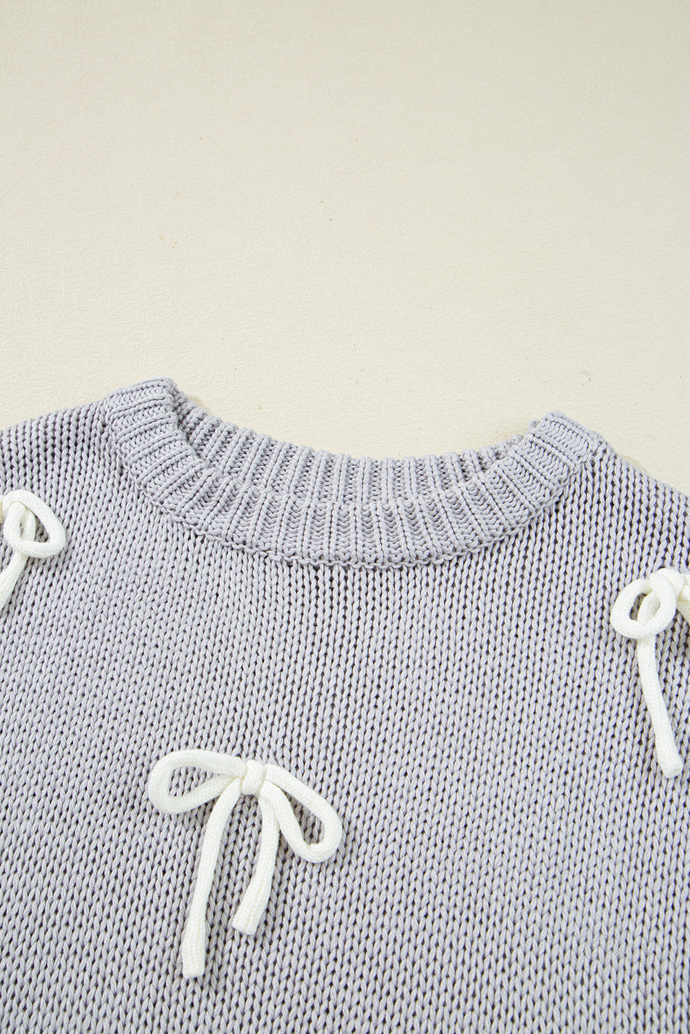Bowknot Applique Cap Knit Sleeve Sweater eAura