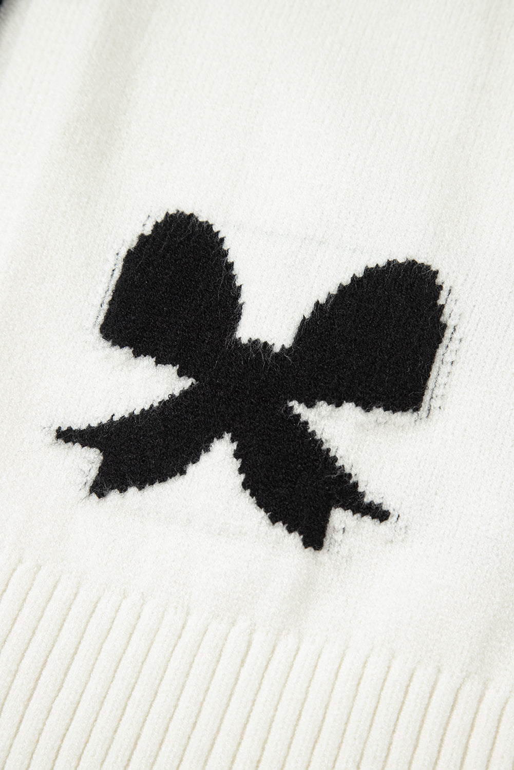 White Lace-up Bow Pattern Sweater Cardigan - eAura