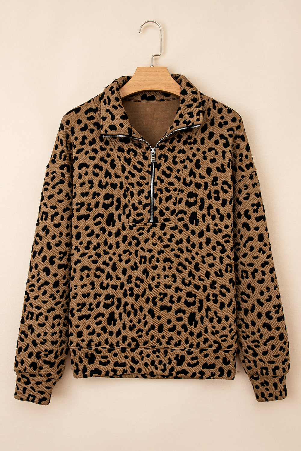Leopard Print Quarter Zip Sweatshirt - eAura