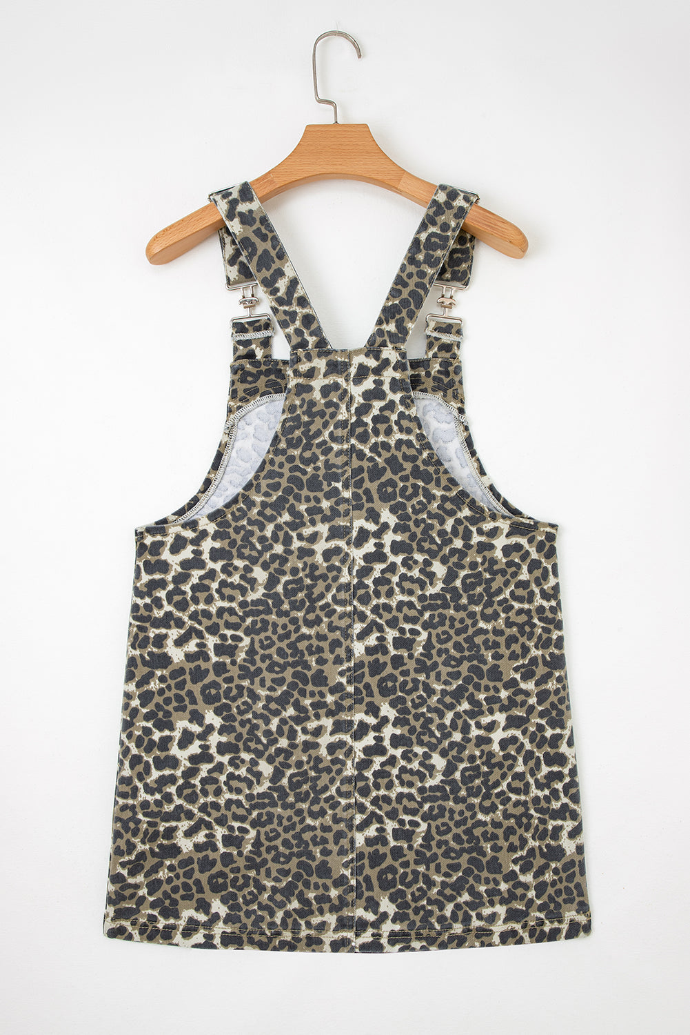 Leopard Print Pocketed Loose Fit Denim Overall Dress - eAura