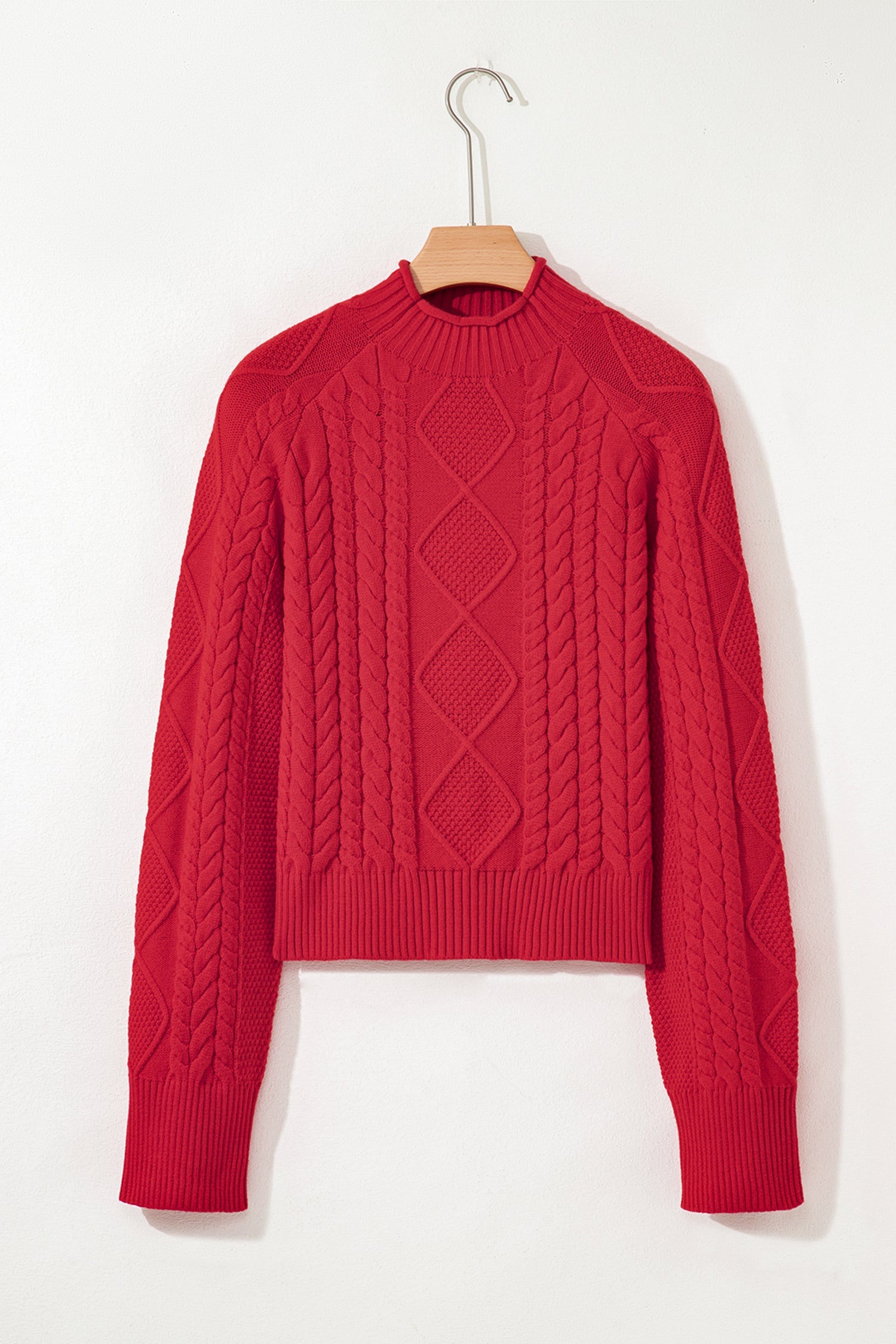 Red Cable Knit Baggy Sweater - eAura