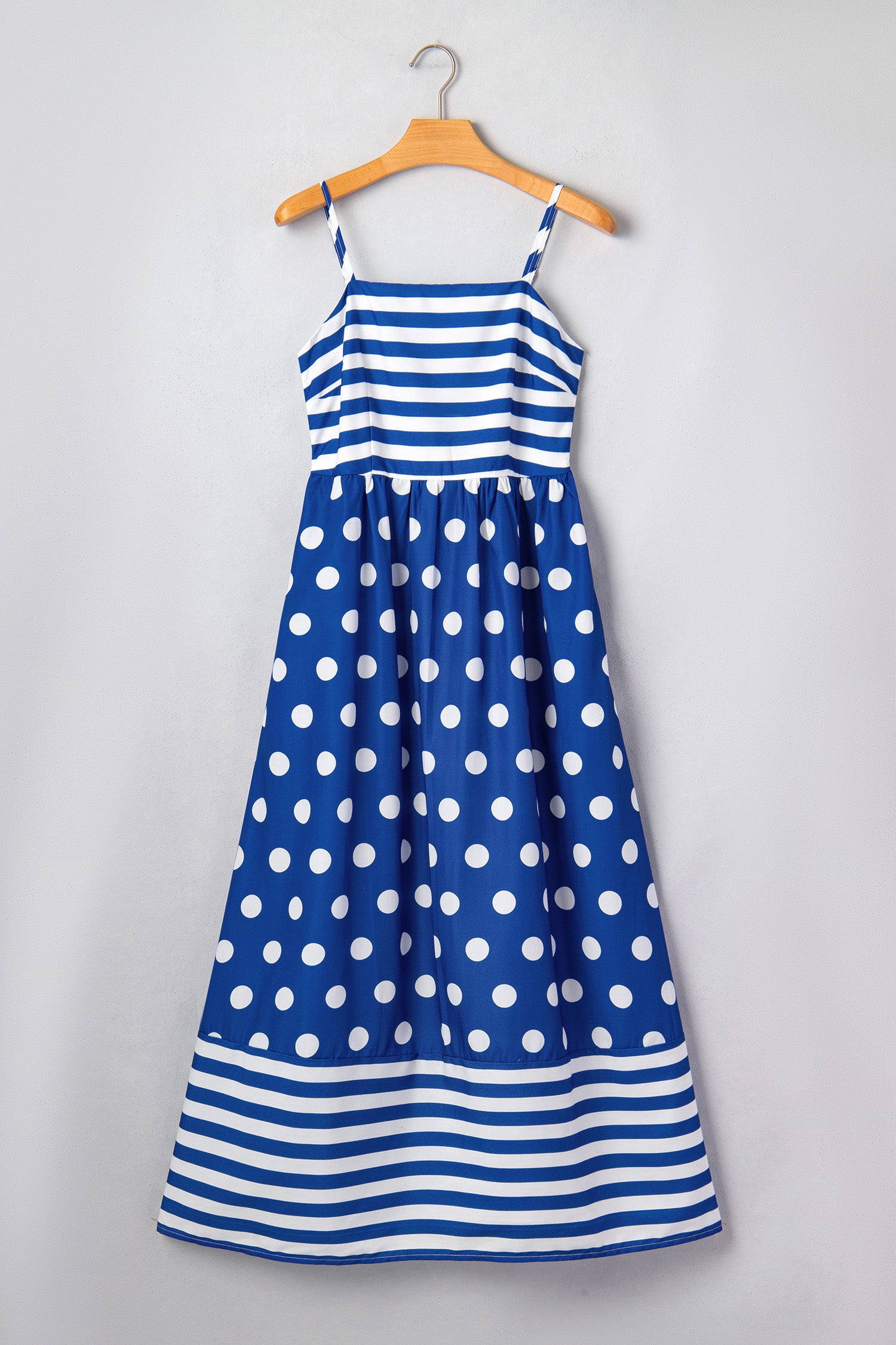 Striped Polka Dot Patchwork Maxi Dress – Blue