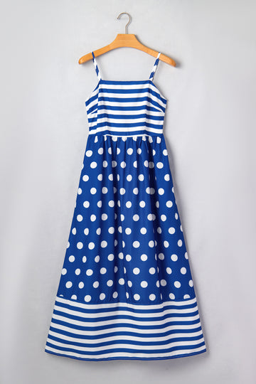 Striped Polka Dot Patchwork Maxi Dress – Blue