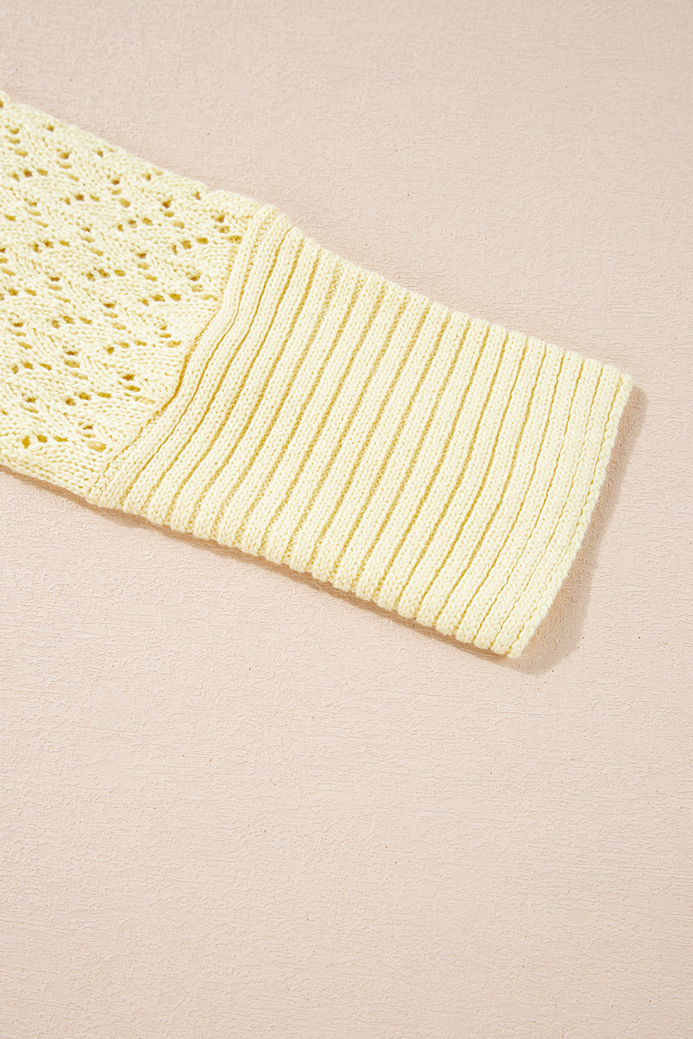 Yellow Cream Pointelle Knit Open Front Short Cardigan eAura
