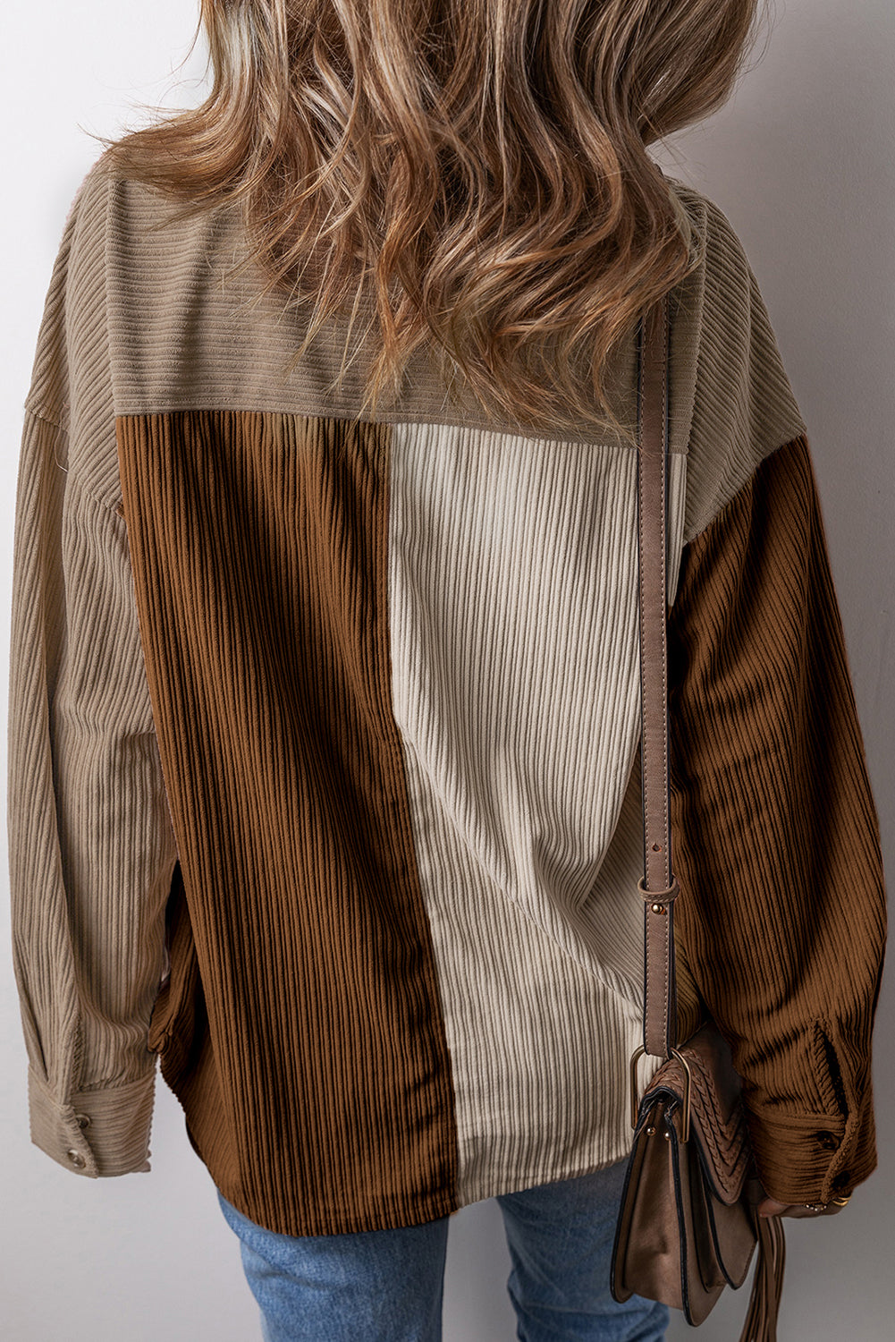 Brown Colour Block Chest Pockets Buttoned Corduroy Shacket Beagle Boutique Fashion Outlet